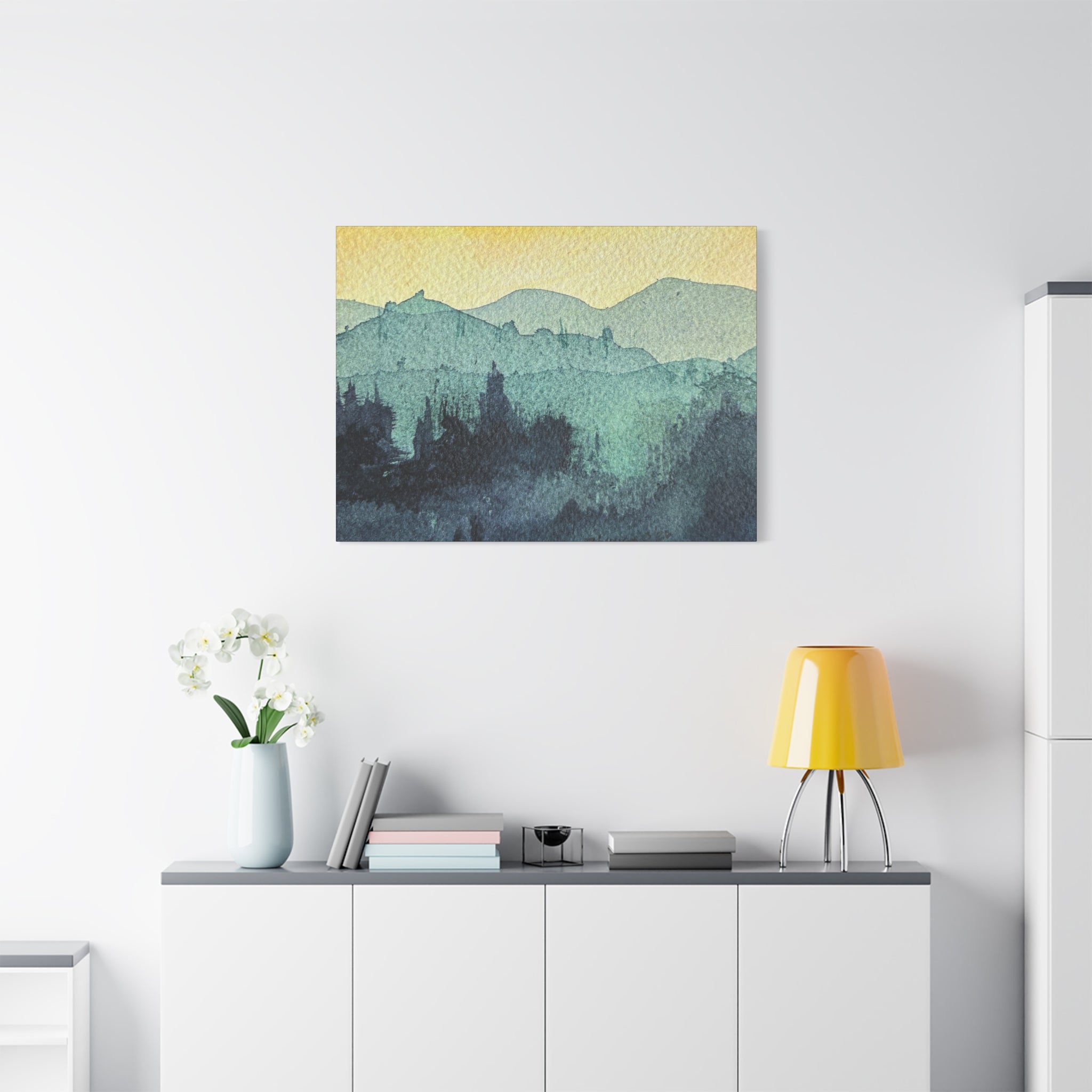 HYDE Mist Watercolor Mountain Canvas Wall Art - Matte Stretched Landscape Print
