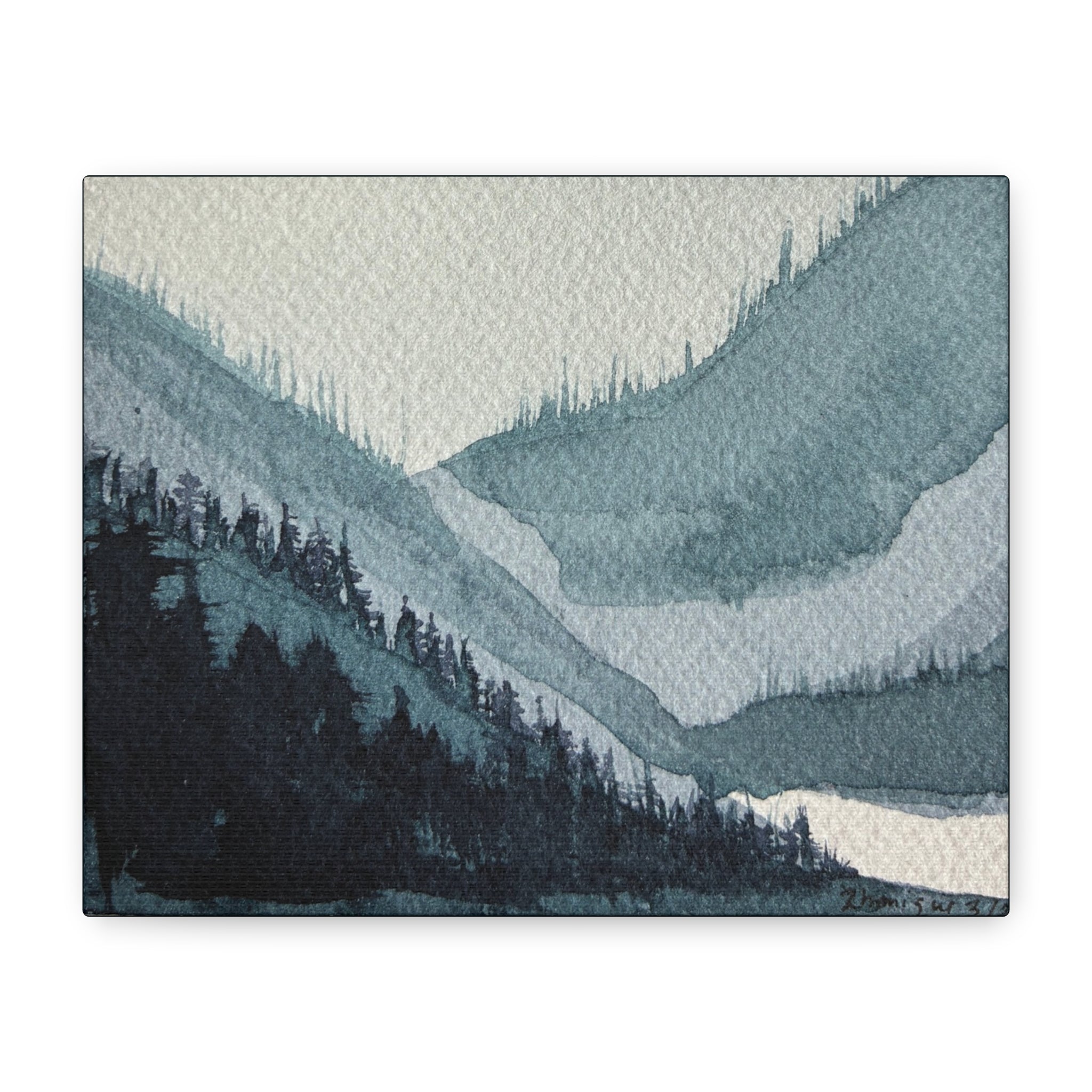 Kristi Mountain Mist Watercolor Canvas Wall Art — Stretched Matte Landscape Print