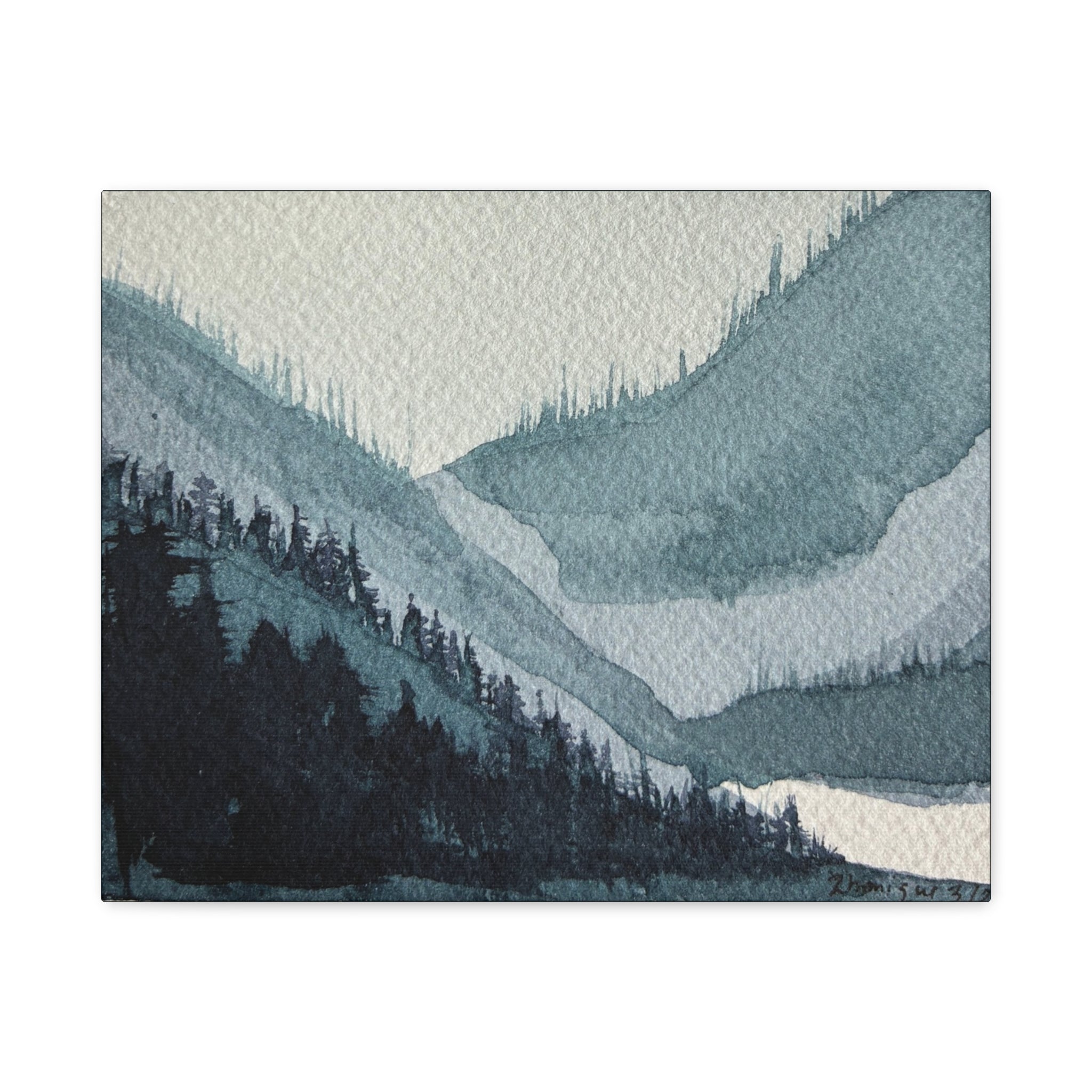Kristi Mountain Mist Watercolor Canvas Wall Art — Stretched Matte Landscape Print