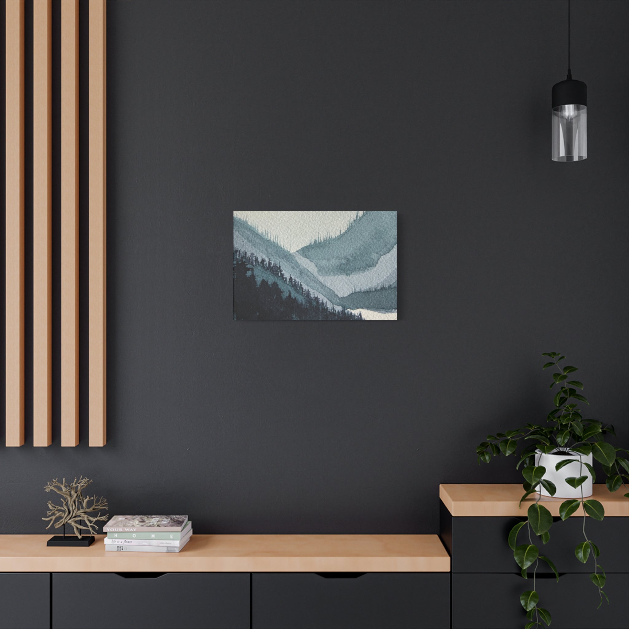 Kristi Mountain Mist Watercolor Canvas Wall Art — Stretched Matte Landscape Print