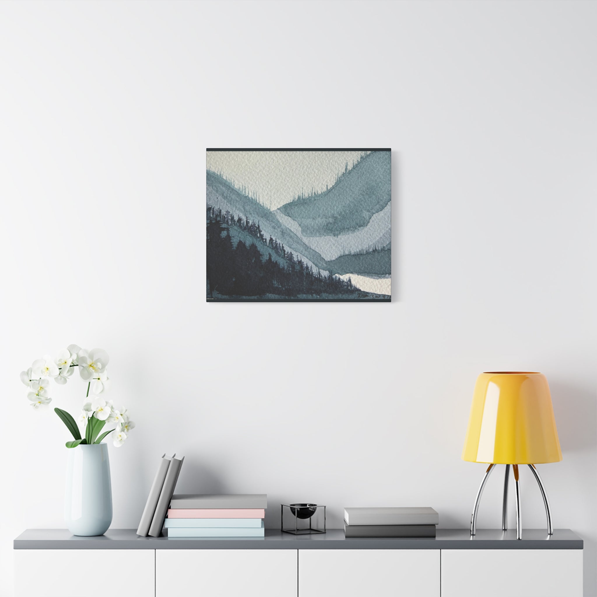 Kristi Mountain Mist Watercolor Canvas Wall Art — Stretched Matte Landscape Print