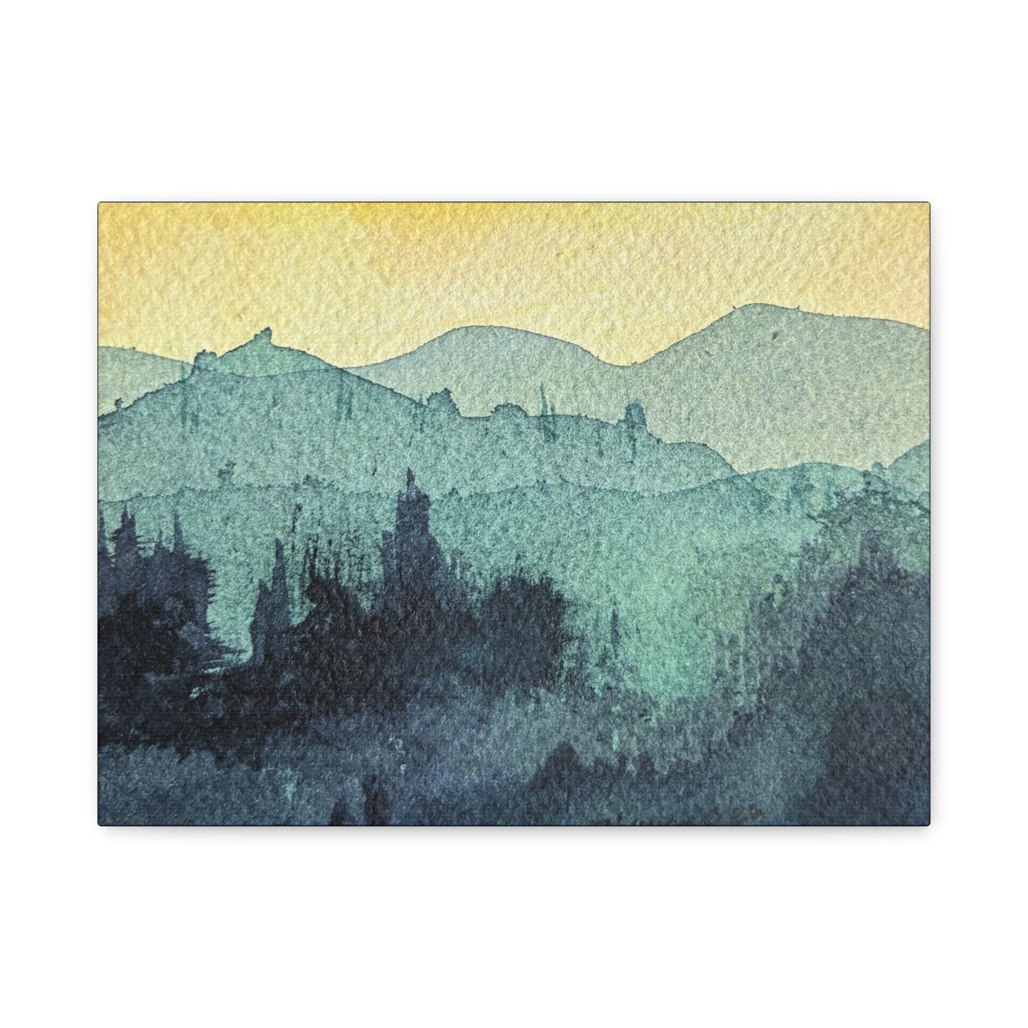 HYDE Mist Watercolor Mountain Canvas Wall Art - Matte Stretched Landscape Print