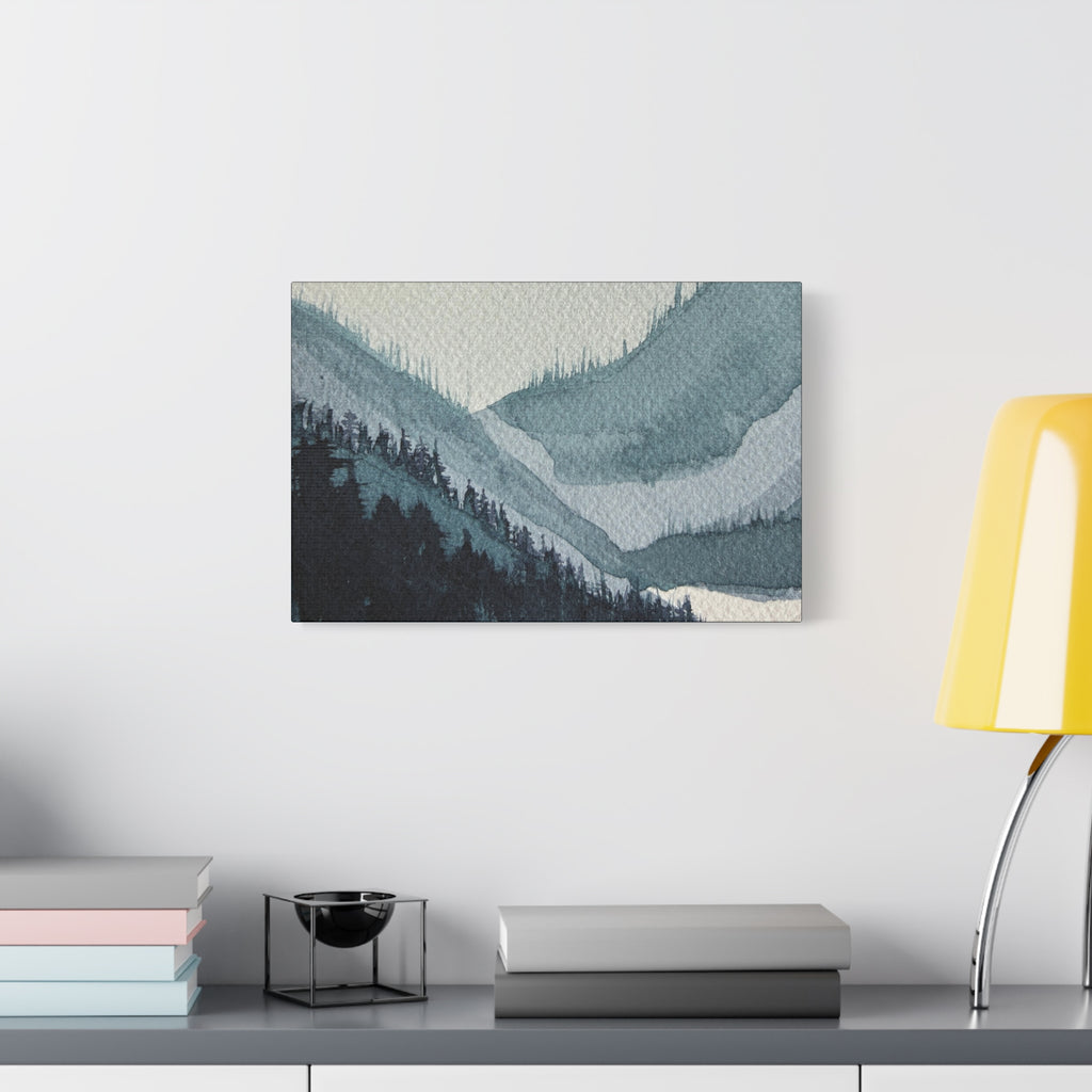 Kristi Mountain Mist Watercolor Canvas Wall Art — Stretched Matte Landscape Print