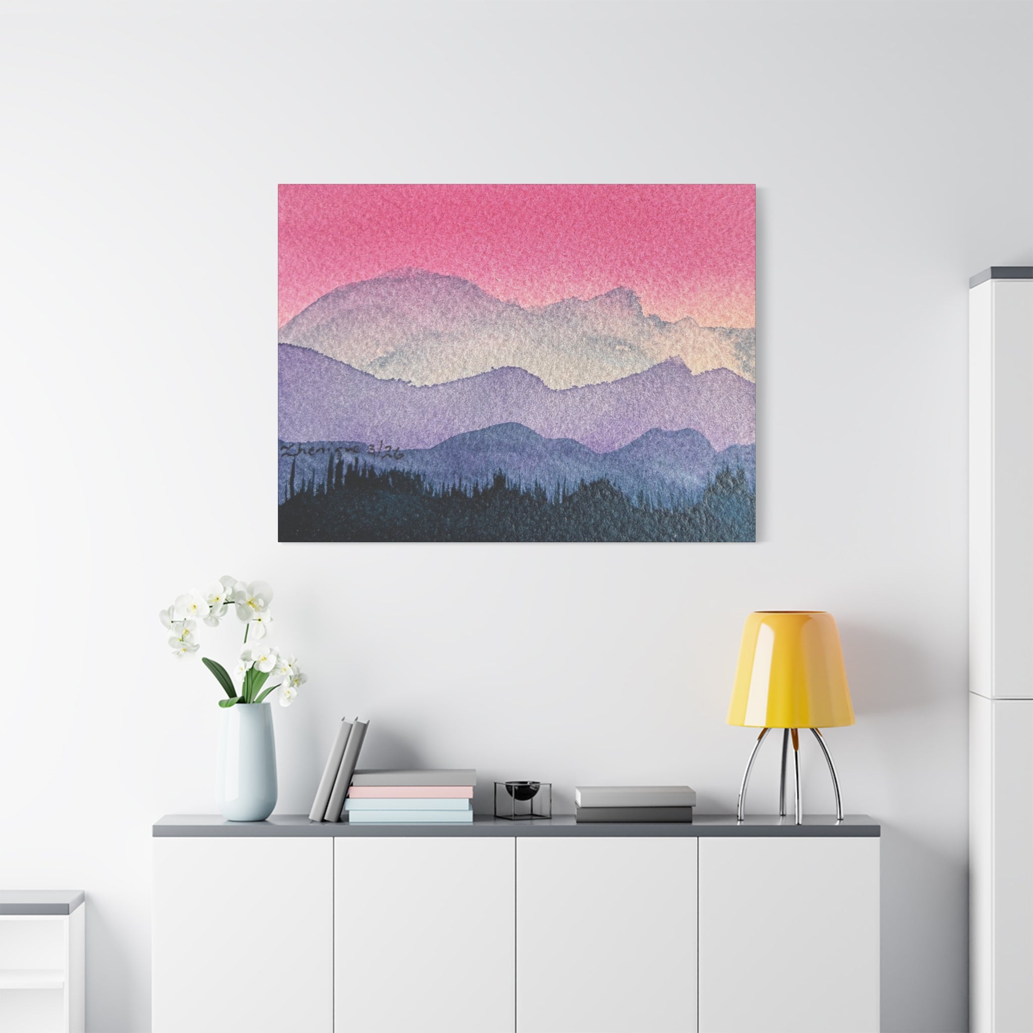 Jen Pink Sky watercolor on canvas