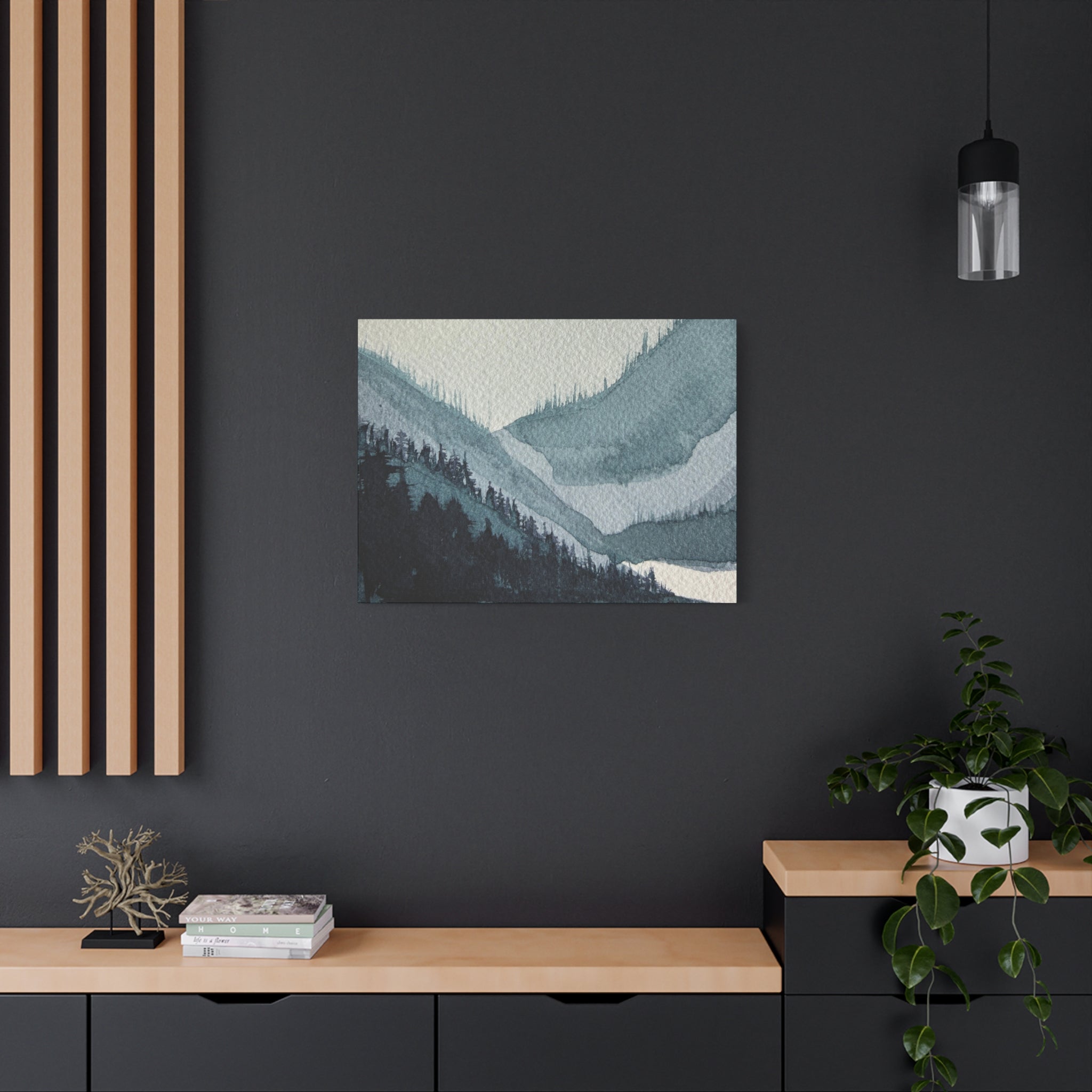 Kristi Mountain Mist Watercolor Canvas Wall Art — Stretched Matte Landscape Print