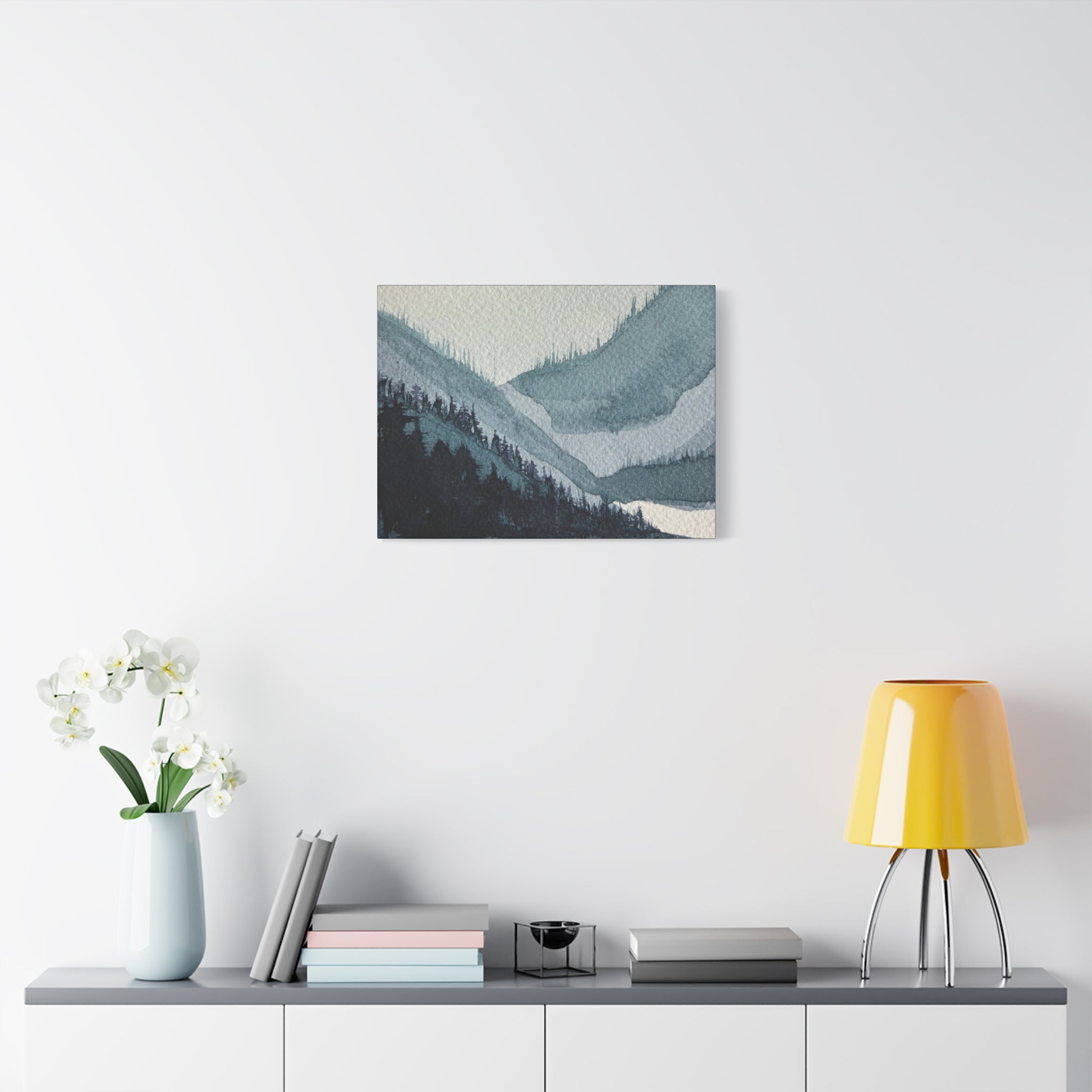 Kristi Mountain Mist Watercolor Canvas Wall Art — Stretched Matte Landscape Print