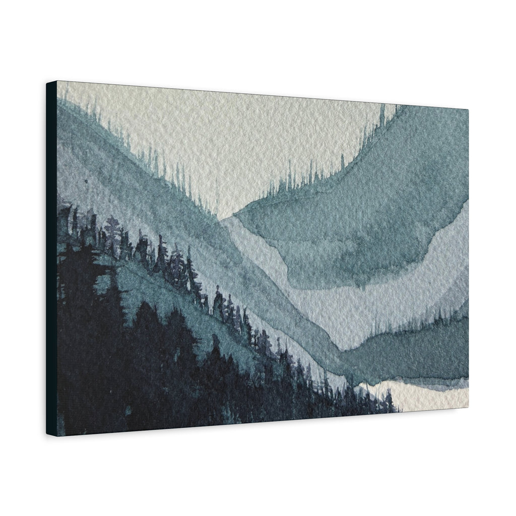 Kristi Mountain Mist Watercolor Canvas Wall Art — Stretched Matte Landscape Print