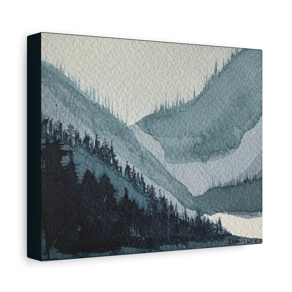 Kristi Mountain Mist Watercolor Canvas Wall Art — Stretched Matte Landscape Print