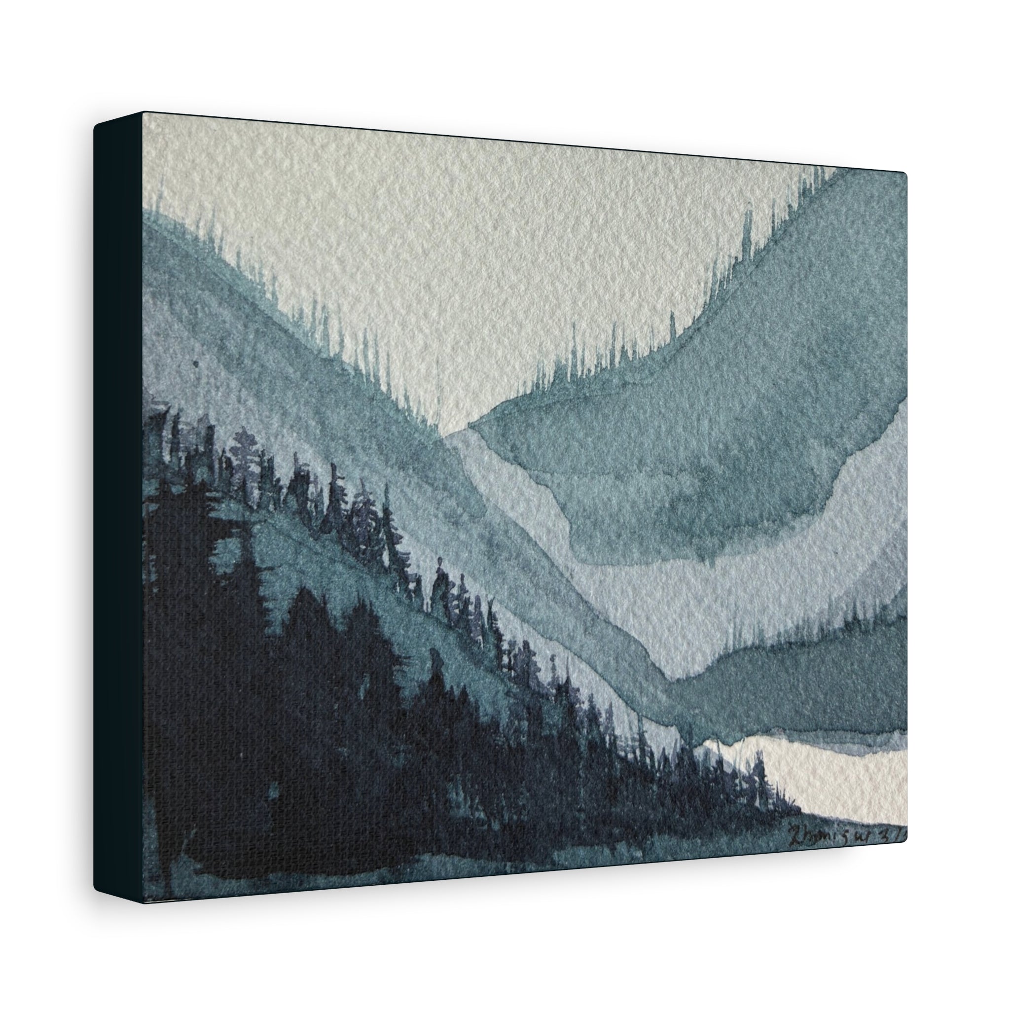 Kristi Mountain Mist Watercolor Canvas Wall Art — Stretched Matte Landscape Print