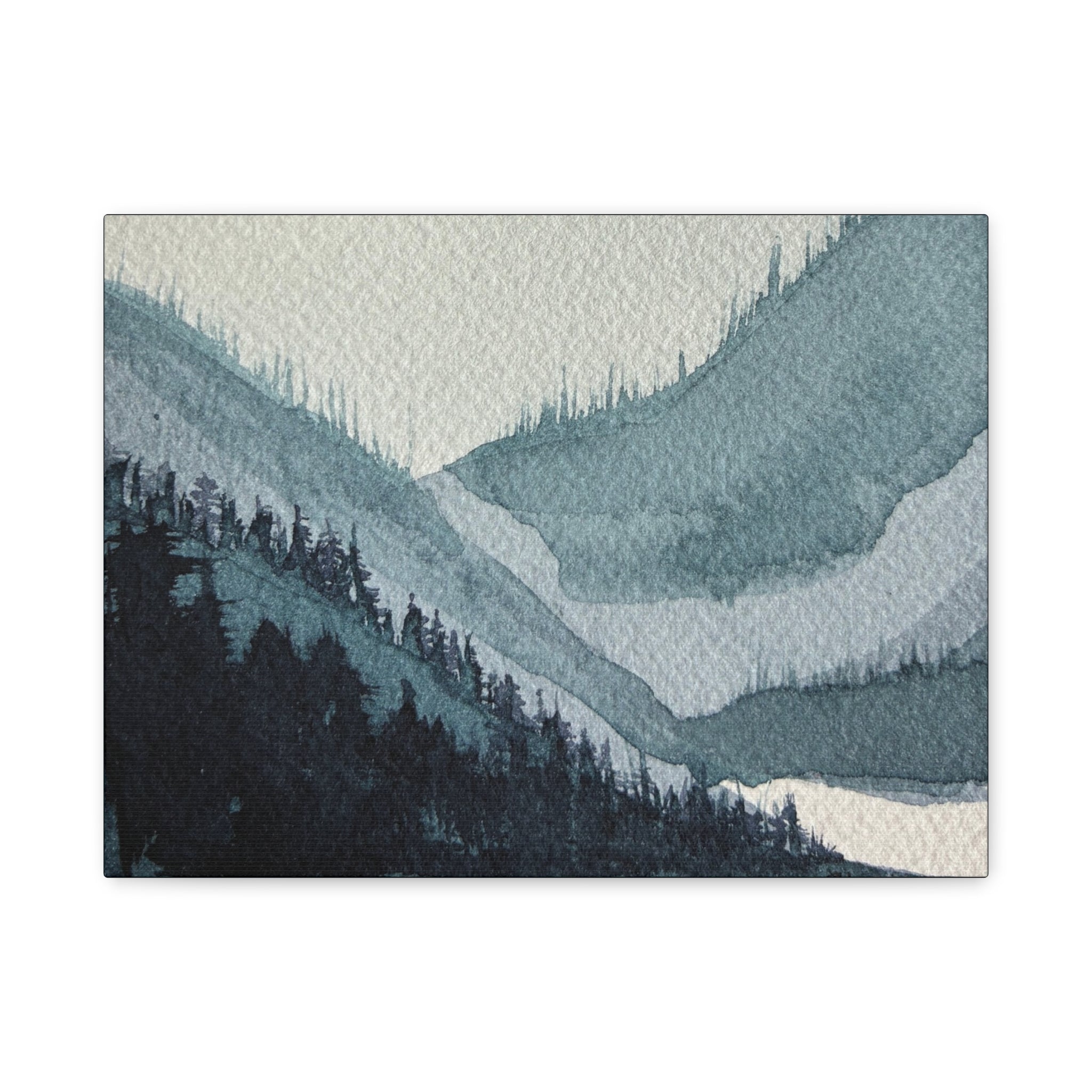 Kristi Mountain Mist Watercolor Canvas Wall Art — Stretched Matte Landscape Print