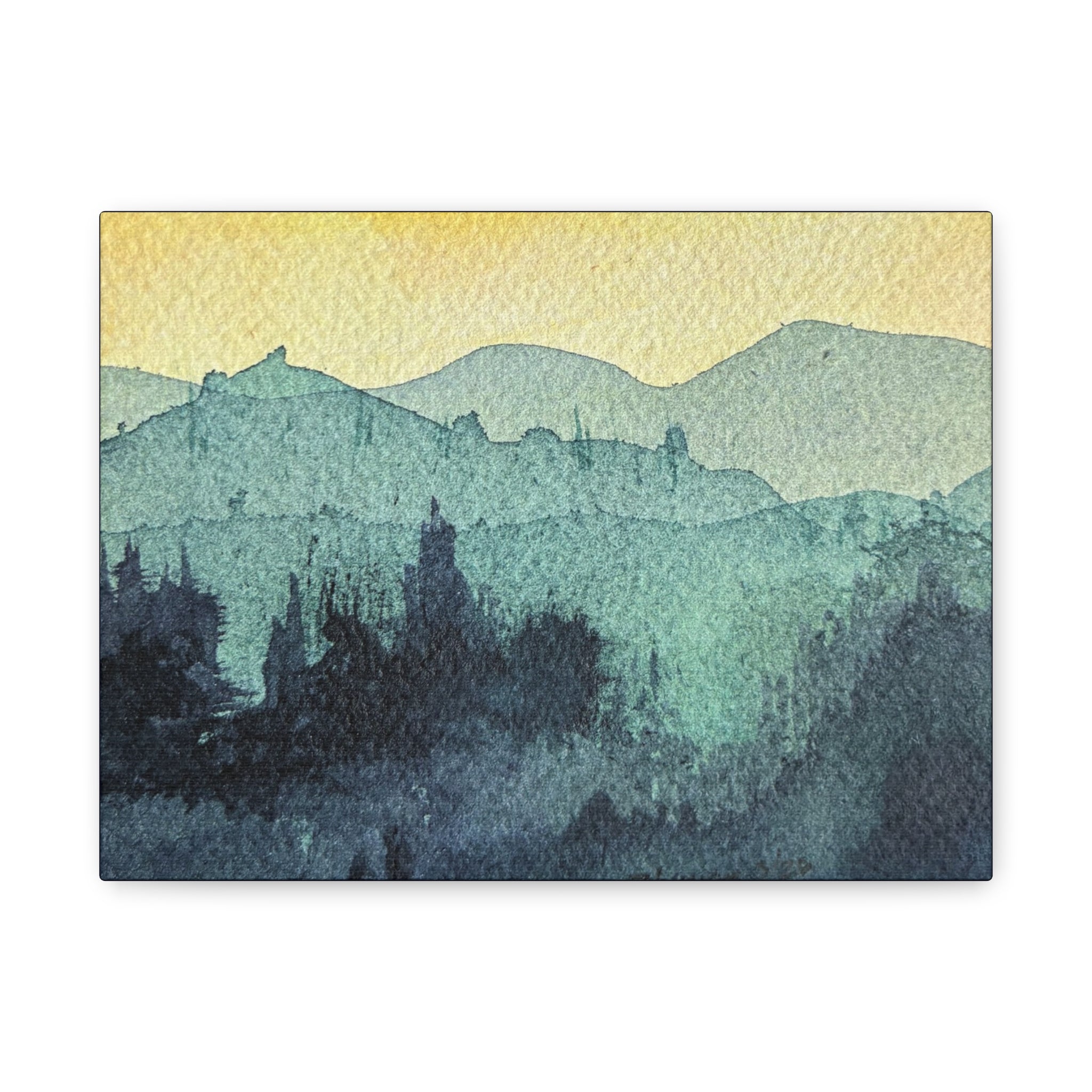 HYDE Mist Watercolor Mountain Canvas Wall Art - Matte Stretched Landscape Print