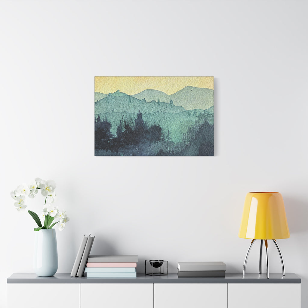 HYDE Mist Watercolor Mountain Canvas Wall Art - Matte Stretched Landscape Print