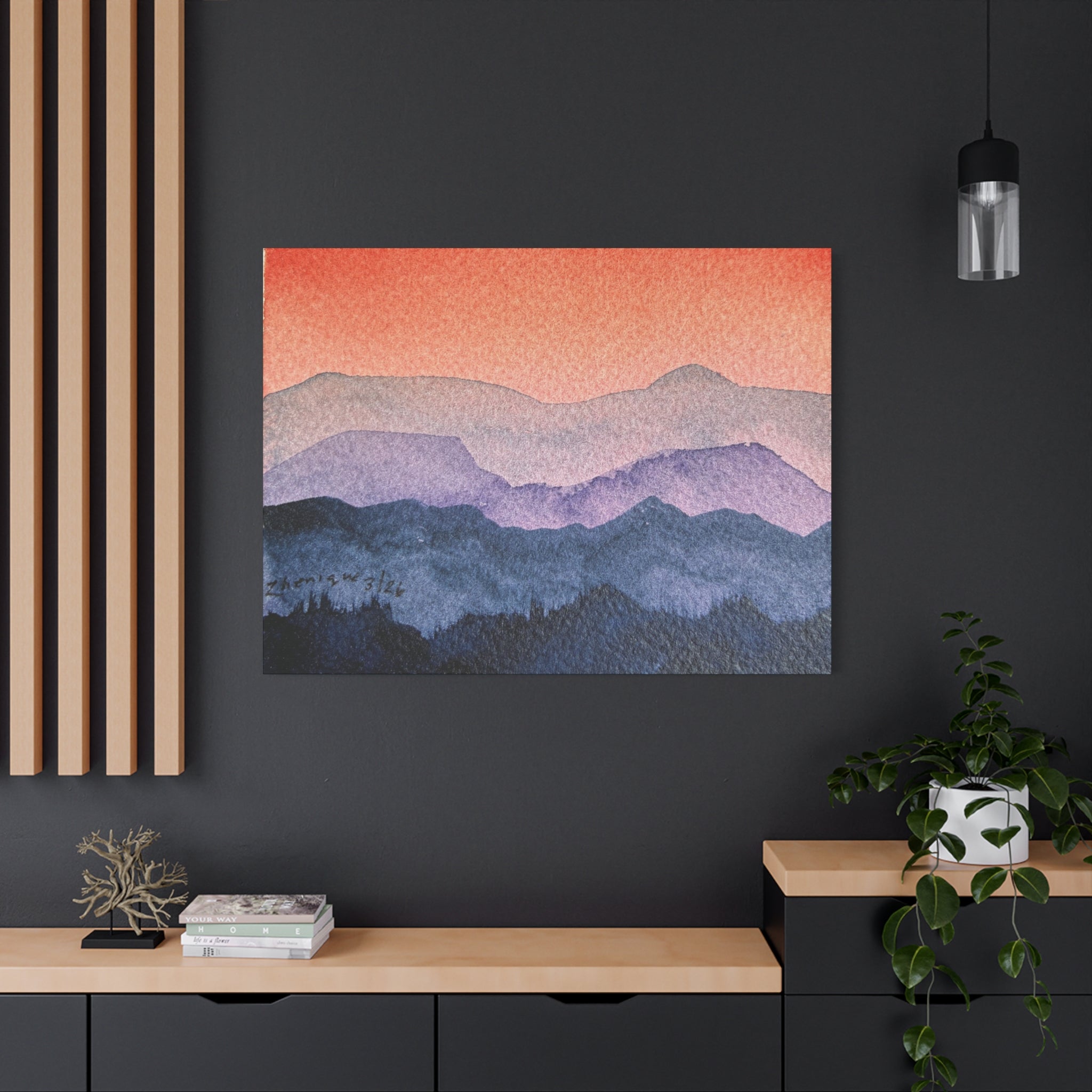 Salmon Sky Watercolor Canvas Print — Matte Stretched 1.25"