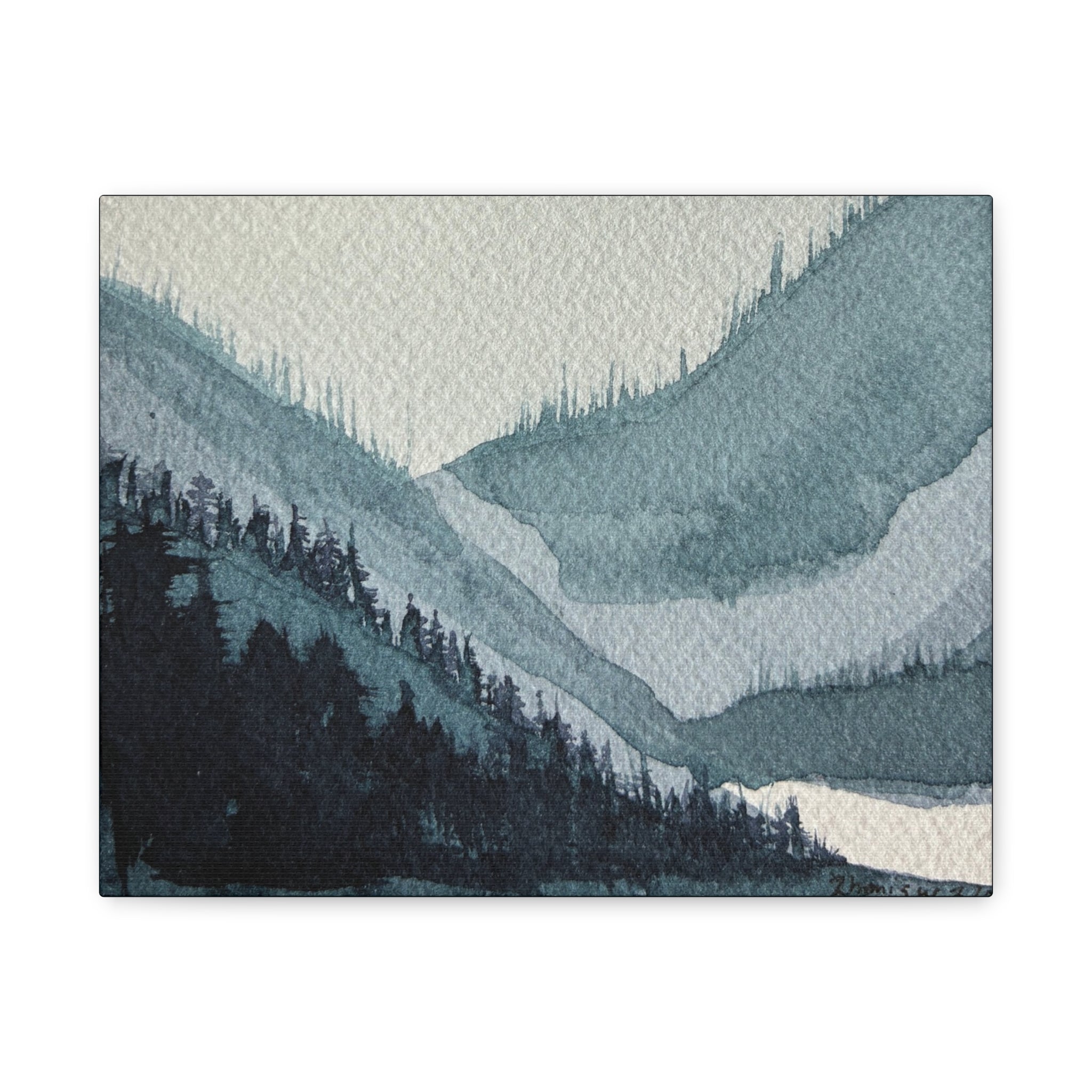 Kristi Mountain Mist Watercolor Canvas Wall Art — Stretched Matte Landscape Print