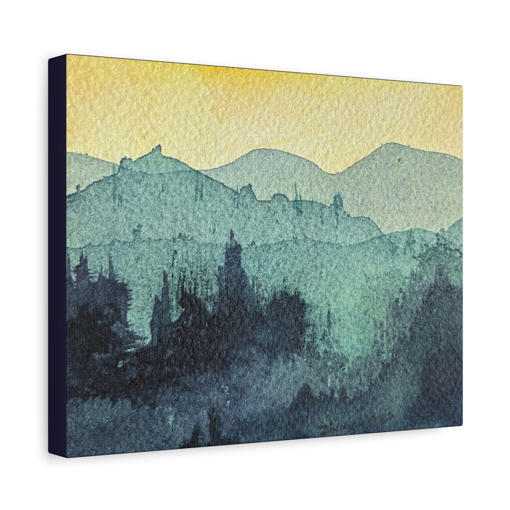 HYDE Mist Watercolor Mountain Canvas Wall Art - Matte Stretched Landscape Print