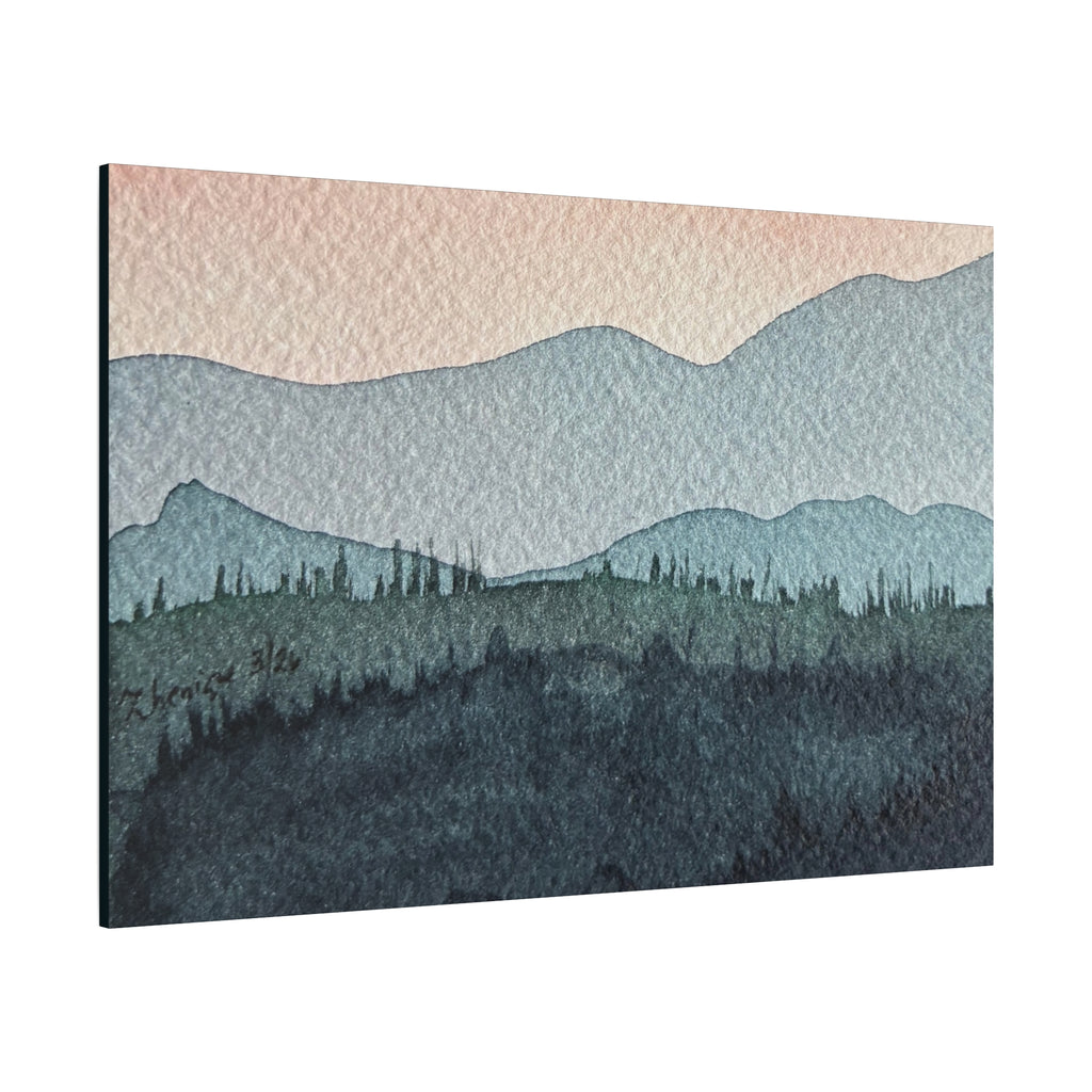 Teal Mountain Mist Watercolor Canvas Wall Art — Stretched Matte Landscape Print