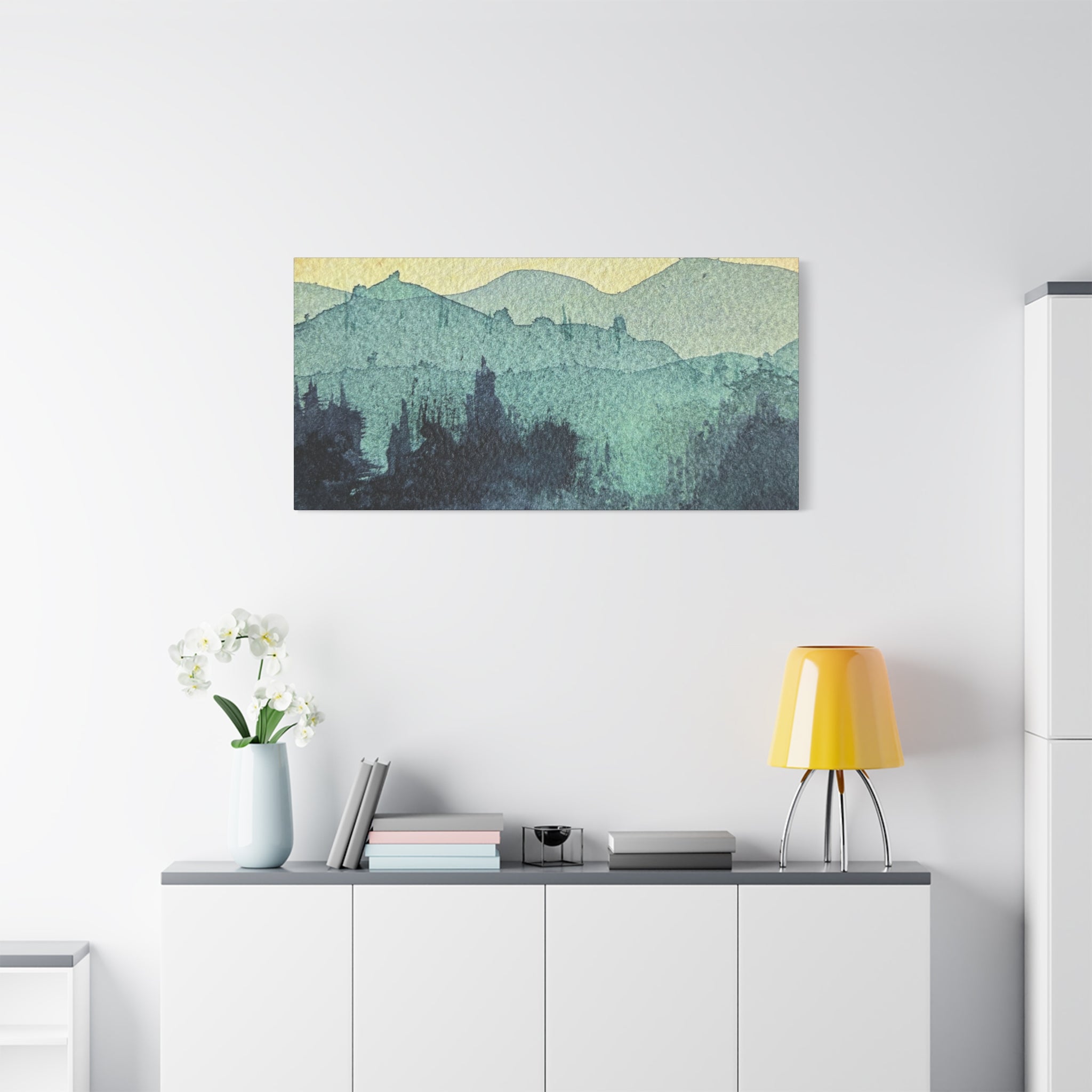 HYDE Mist Watercolor Mountain Canvas Wall Art - Matte Stretched Landscape Print