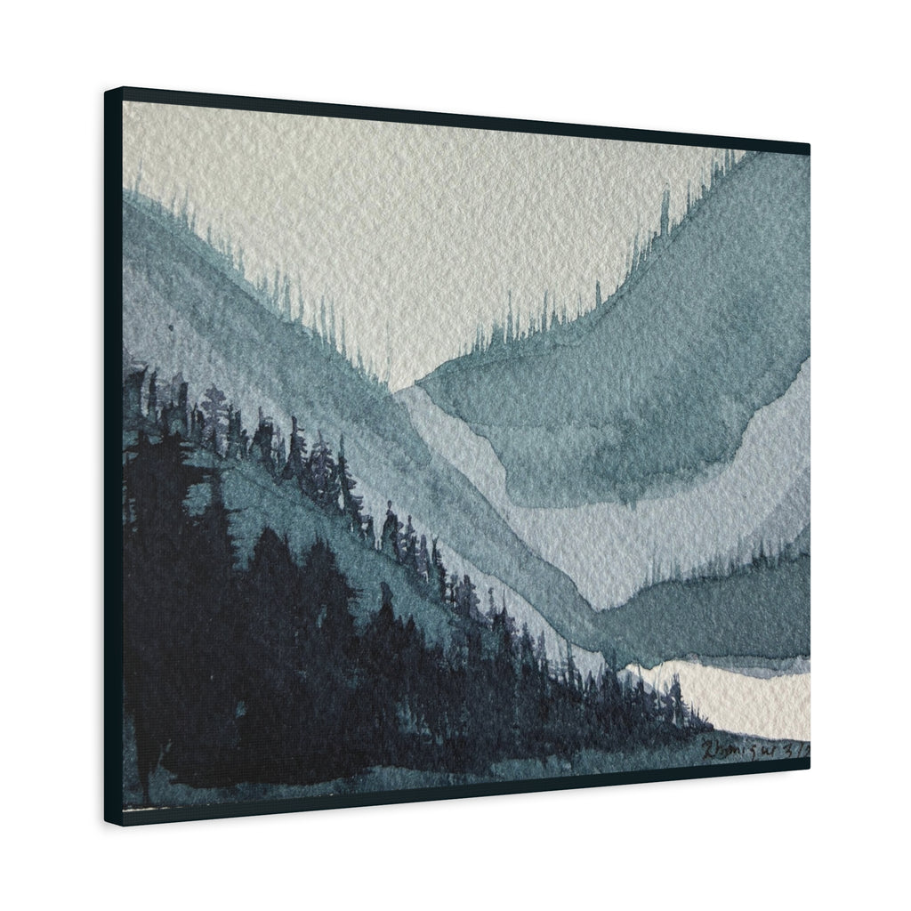 Kristi Mountain Mist Watercolor Canvas Wall Art — Stretched Matte Landscape Print