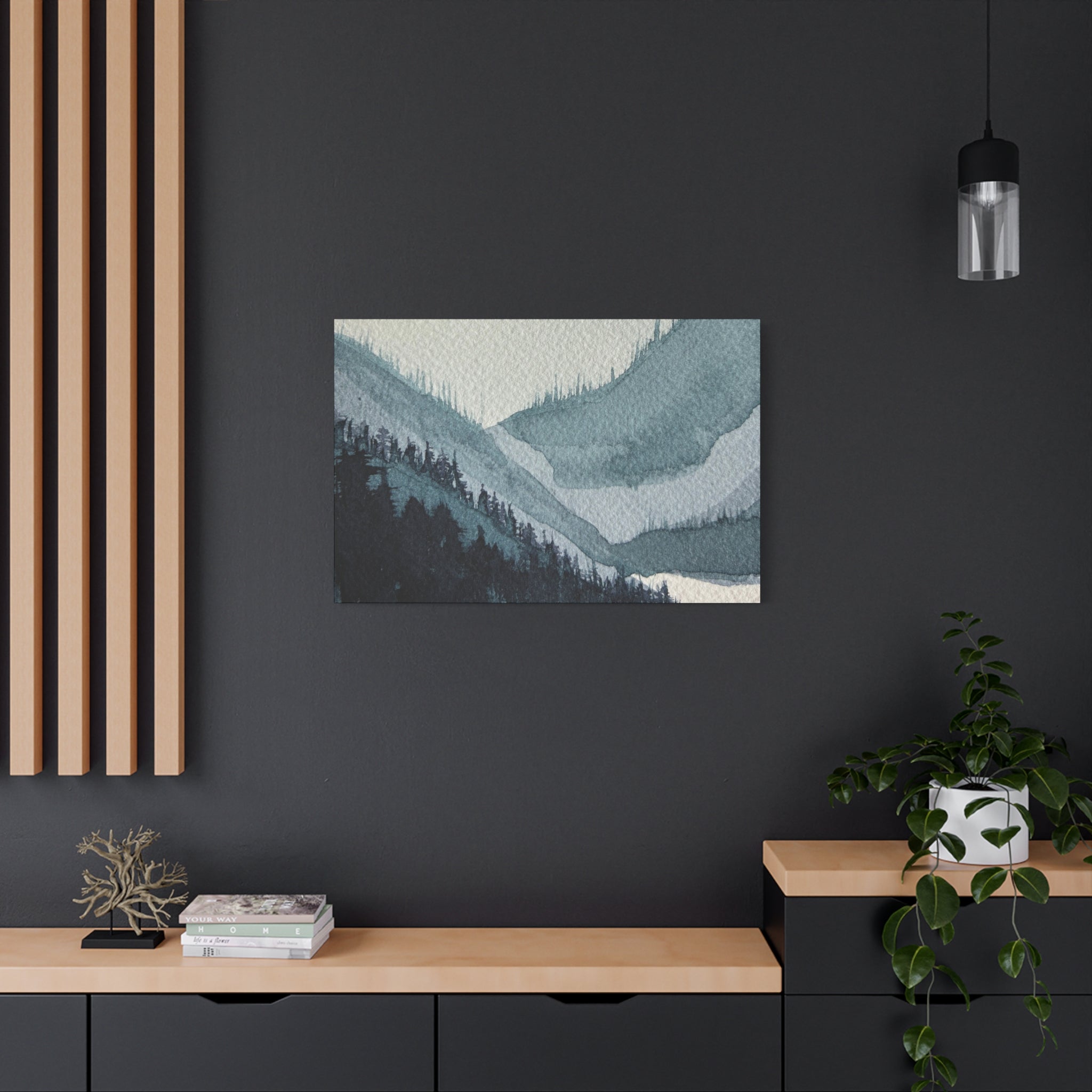 Kristi Mountain Mist Watercolor Canvas Wall Art — Stretched Matte Landscape Print