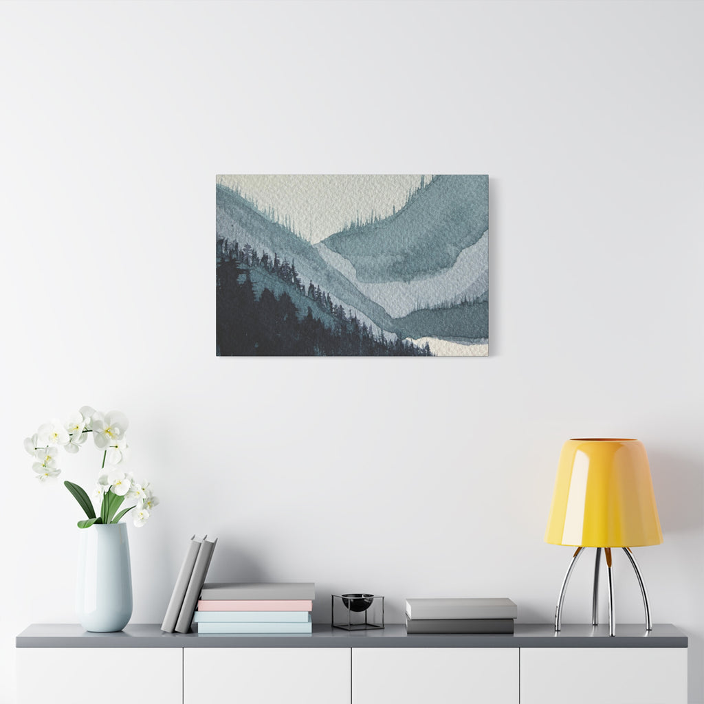 Kristi Mountain Mist Watercolor Canvas Wall Art — Stretched Matte Landscape Print