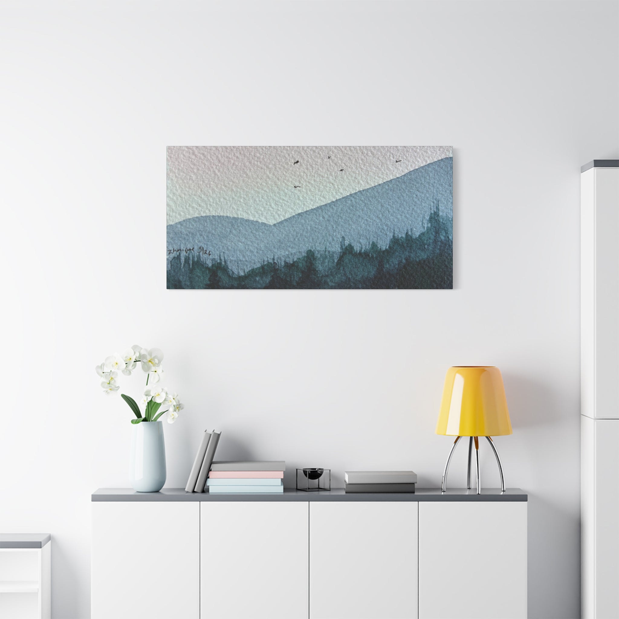 British Columbia Foggy b Watercolor Canvas Print