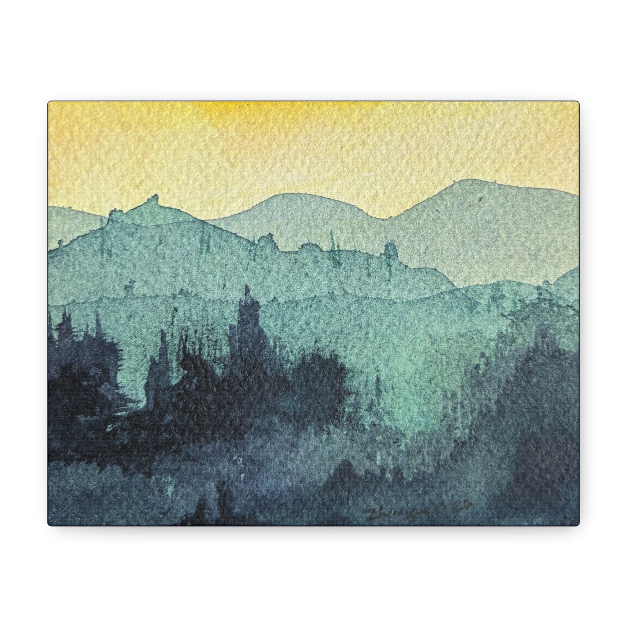 HYDE Mist Watercolor Mountain Canvas Wall Art - Matte Stretched Landscape Print