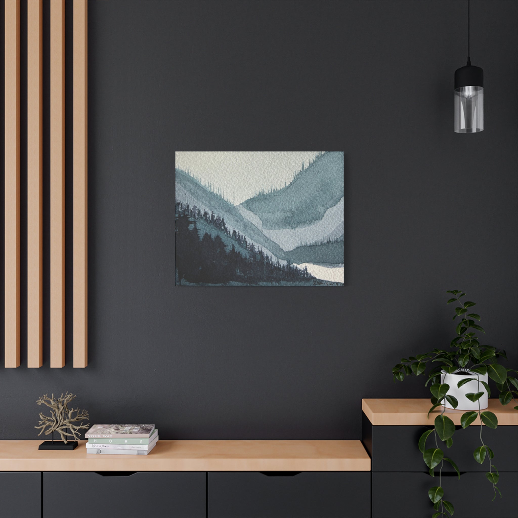 Kristi Mountain Mist Watercolor Canvas Wall Art — Stretched Matte Landscape Print