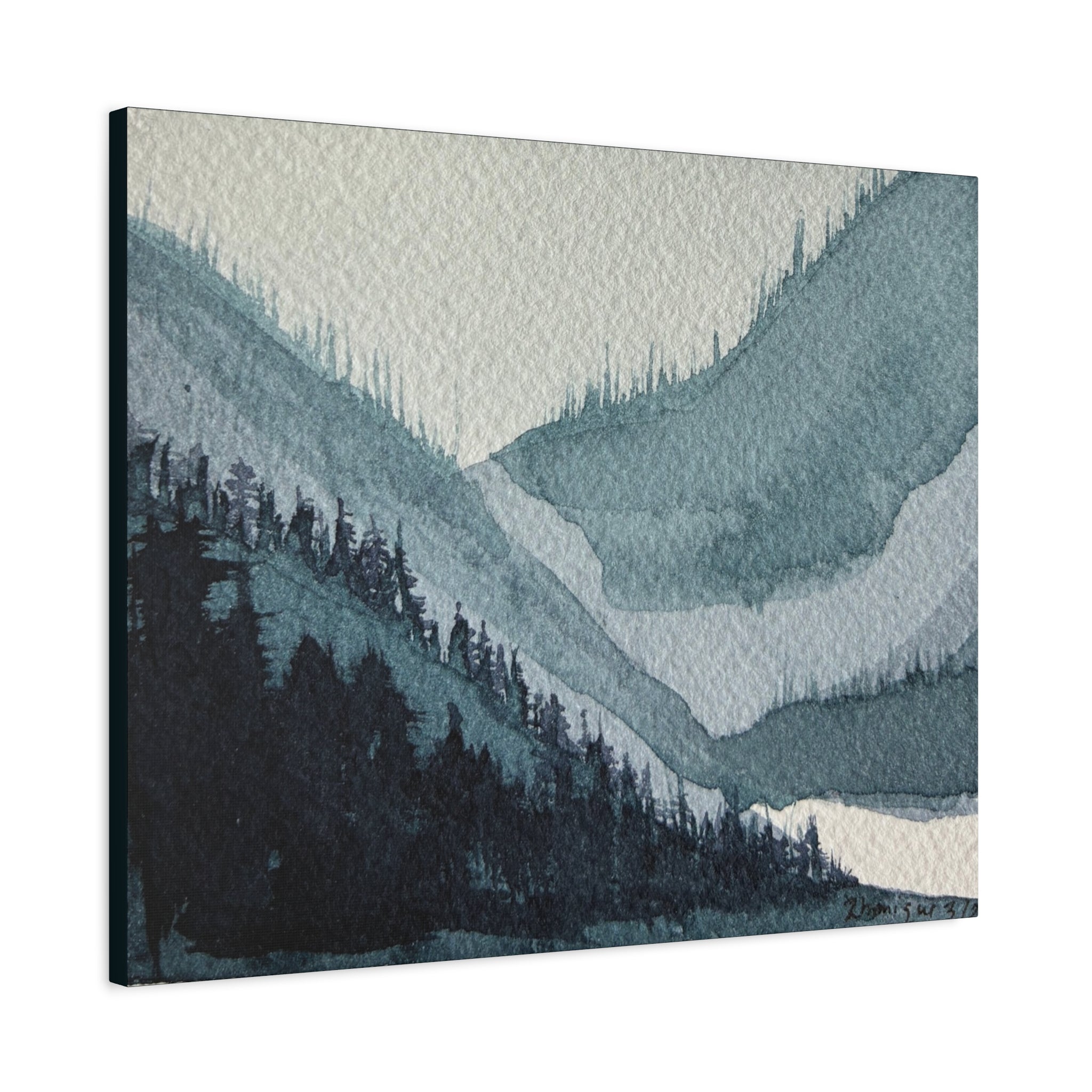 Kristi Mountain Mist Watercolor Canvas Wall Art — Stretched Matte Landscape Print