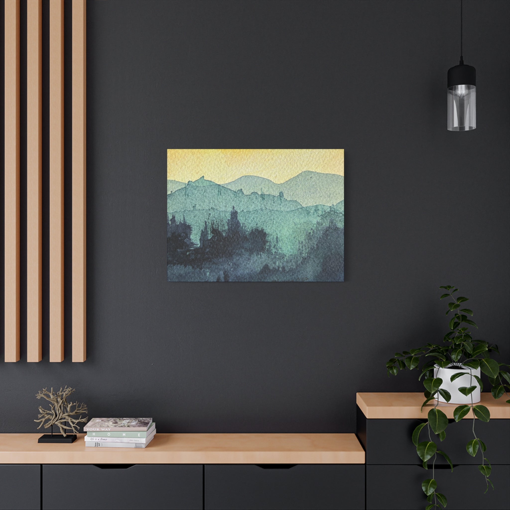 HYDE Mist Watercolor Mountain Canvas Wall Art - Matte Stretched Landscape Print