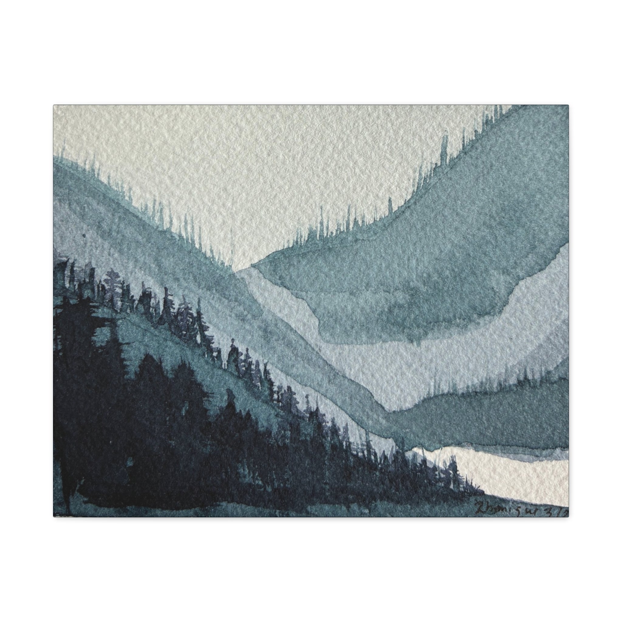 Kristi Mountain Mist Watercolor Canvas Wall Art — Stretched Matte Landscape Print