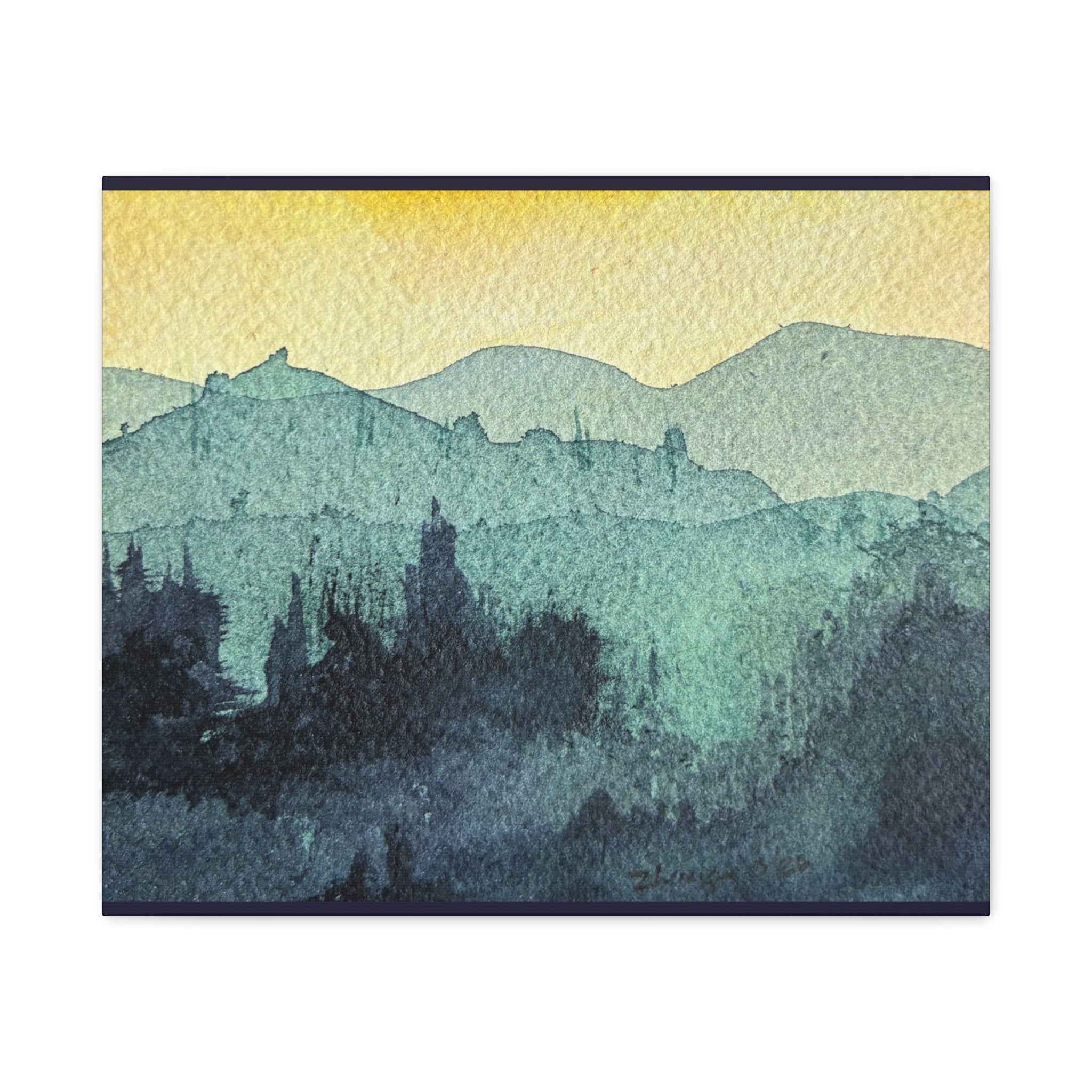 HYDE Mist Watercolor Mountain Canvas Wall Art - Matte Stretched Landscape Print