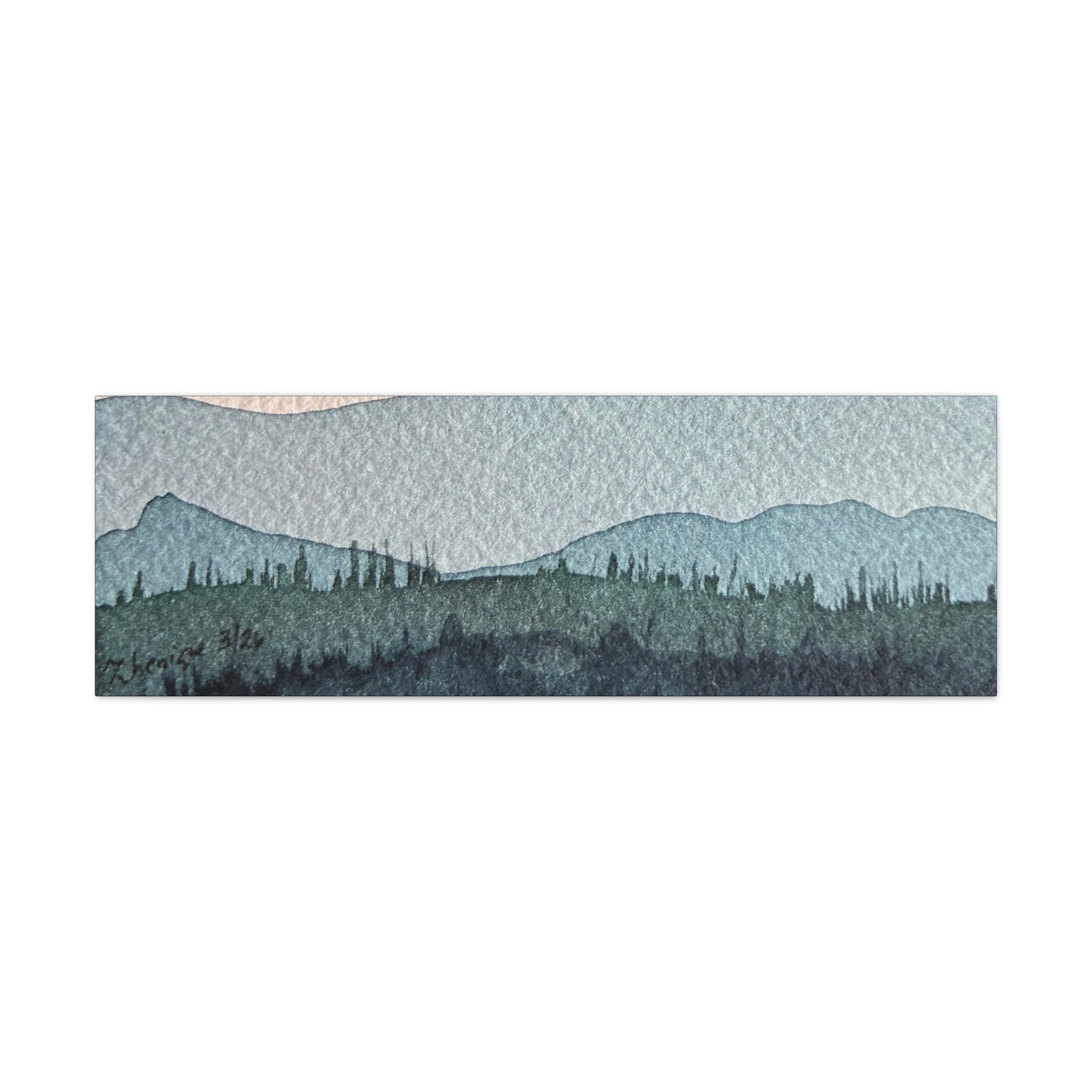 Teal Mountain Mist Watercolor Canvas Wall Art — Stretched Matte Landscape Print