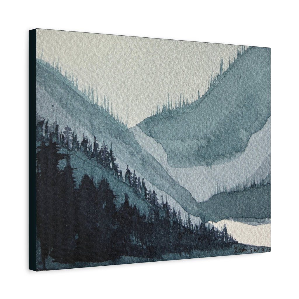 Kristi Mountain Mist Watercolor Canvas Wall Art — Stretched Matte Landscape Print