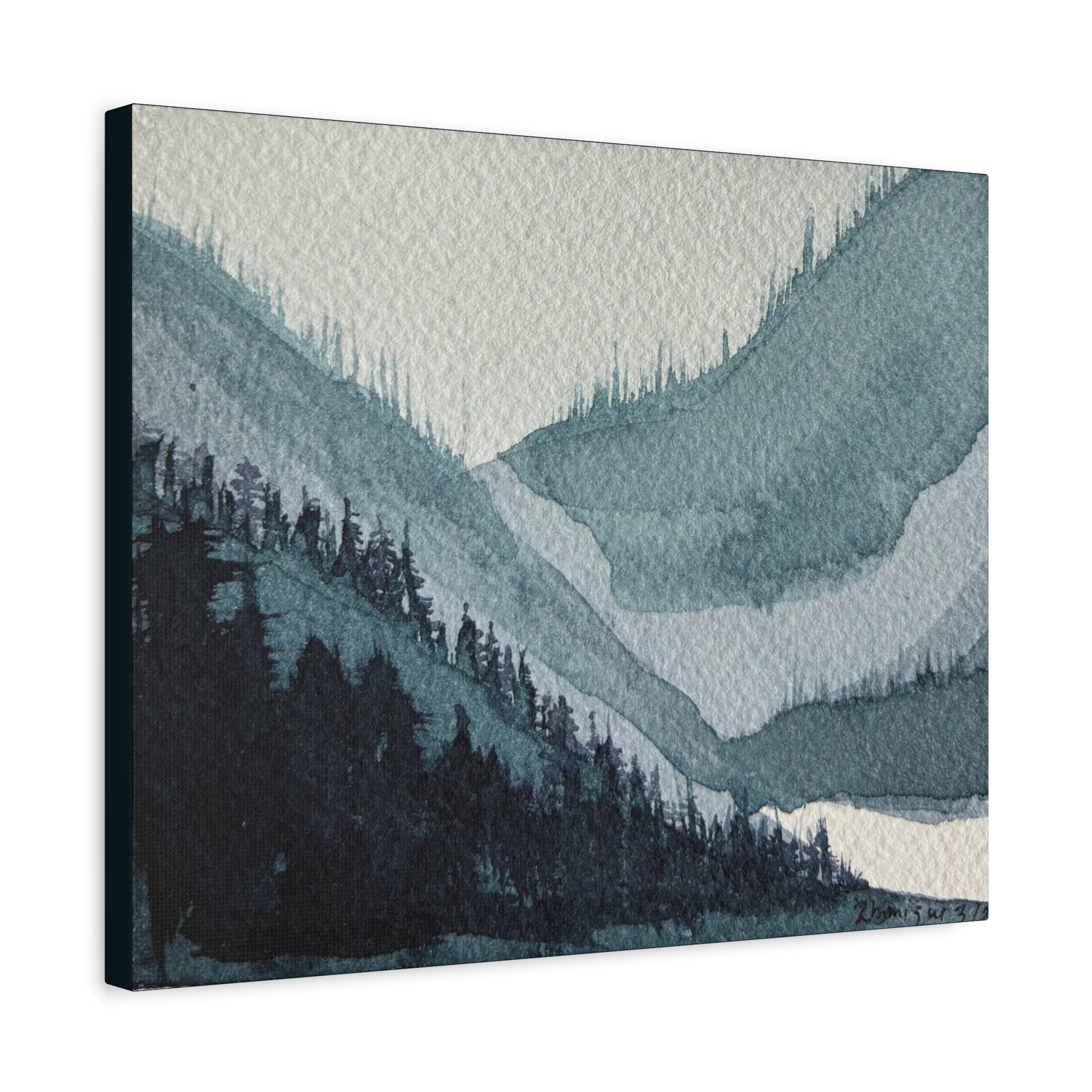 Kristi Mountain Mist Watercolor Canvas Wall Art — Stretched Matte Landscape Print