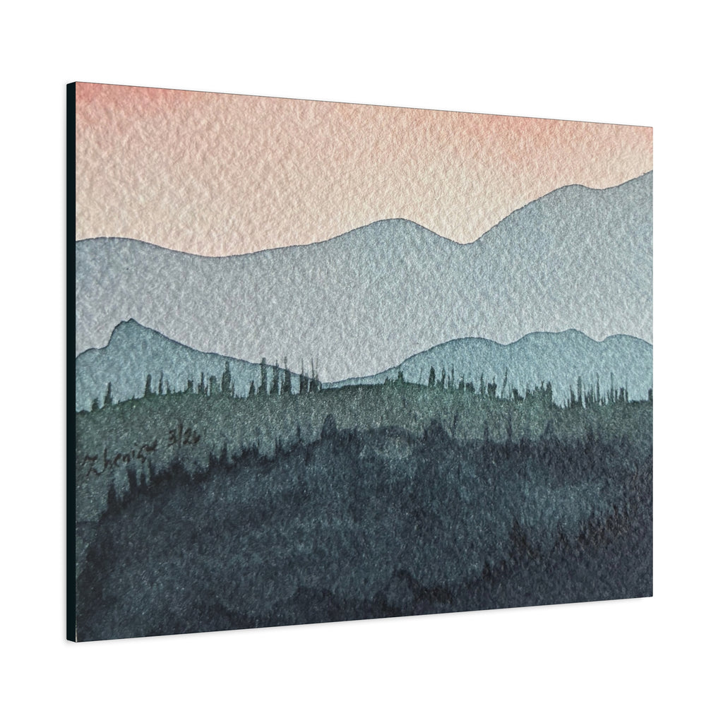 Teal Mountain Mist Watercolor Canvas Wall Art — Stretched Matte Landscape Print