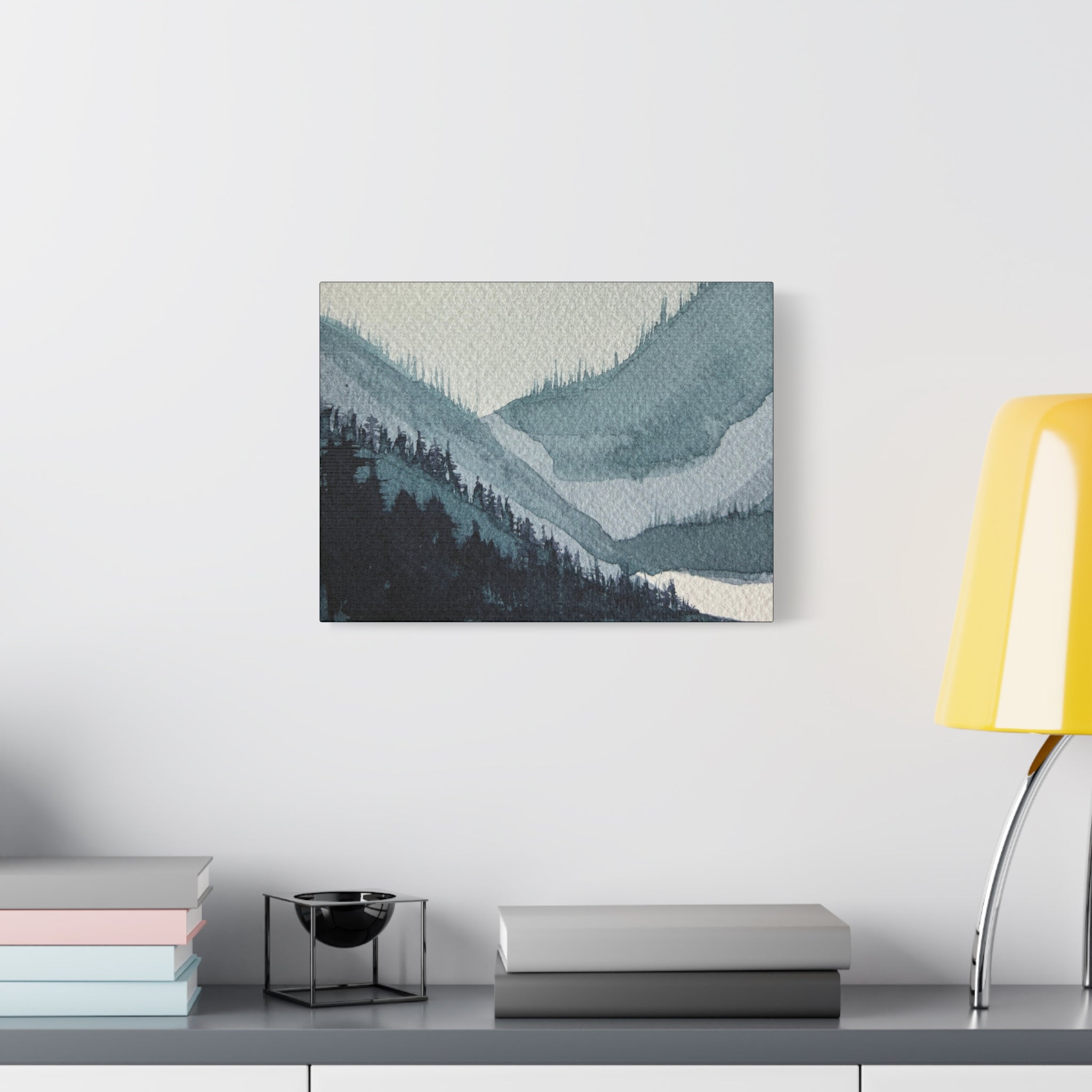 Kristi Mountain Mist Watercolor Canvas Wall Art — Stretched Matte Landscape Print