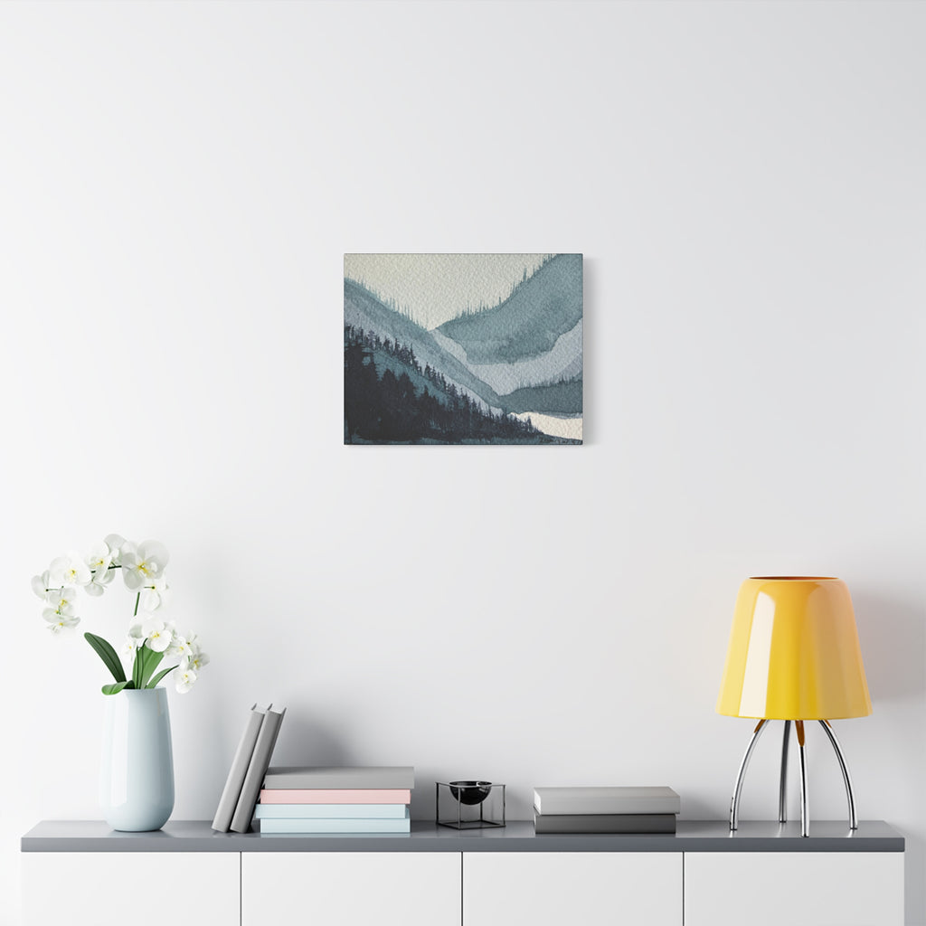 Kristi Mountain Mist Watercolor Canvas Wall Art — Stretched Matte Landscape Print
