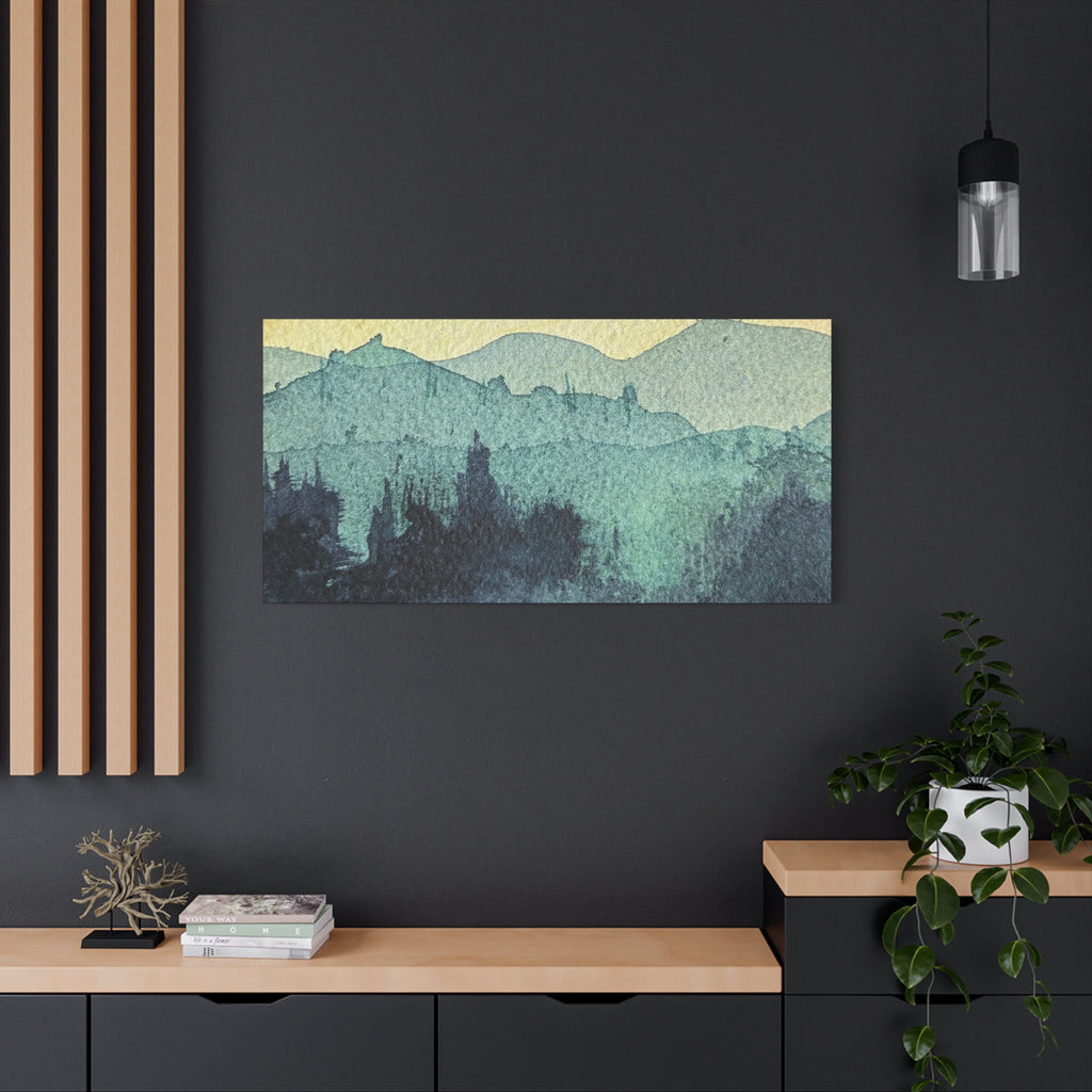 HYDE Mist Watercolor Mountain Canvas Wall Art - Matte Stretched Landscape Print