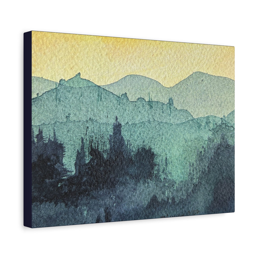HYDE Mist Watercolor Mountain Canvas Wall Art - Matte Stretched Landscape Print