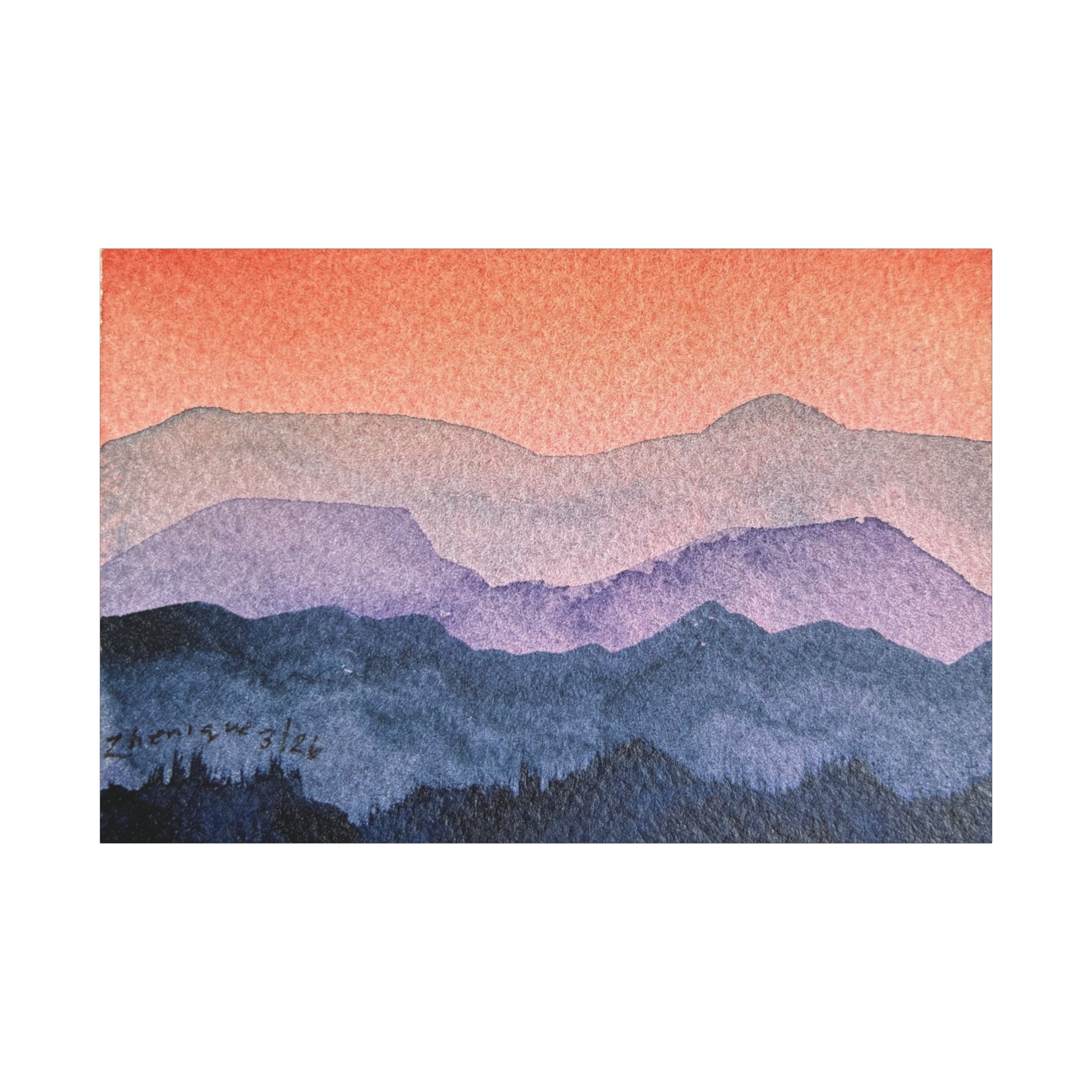 Salmon Sky Watercolor Canvas Print — Matte Stretched 1.25"