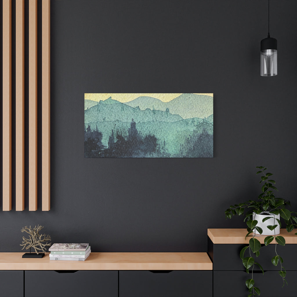HYDE Mist Watercolor Mountain Canvas Wall Art - Matte Stretched Landscape Print