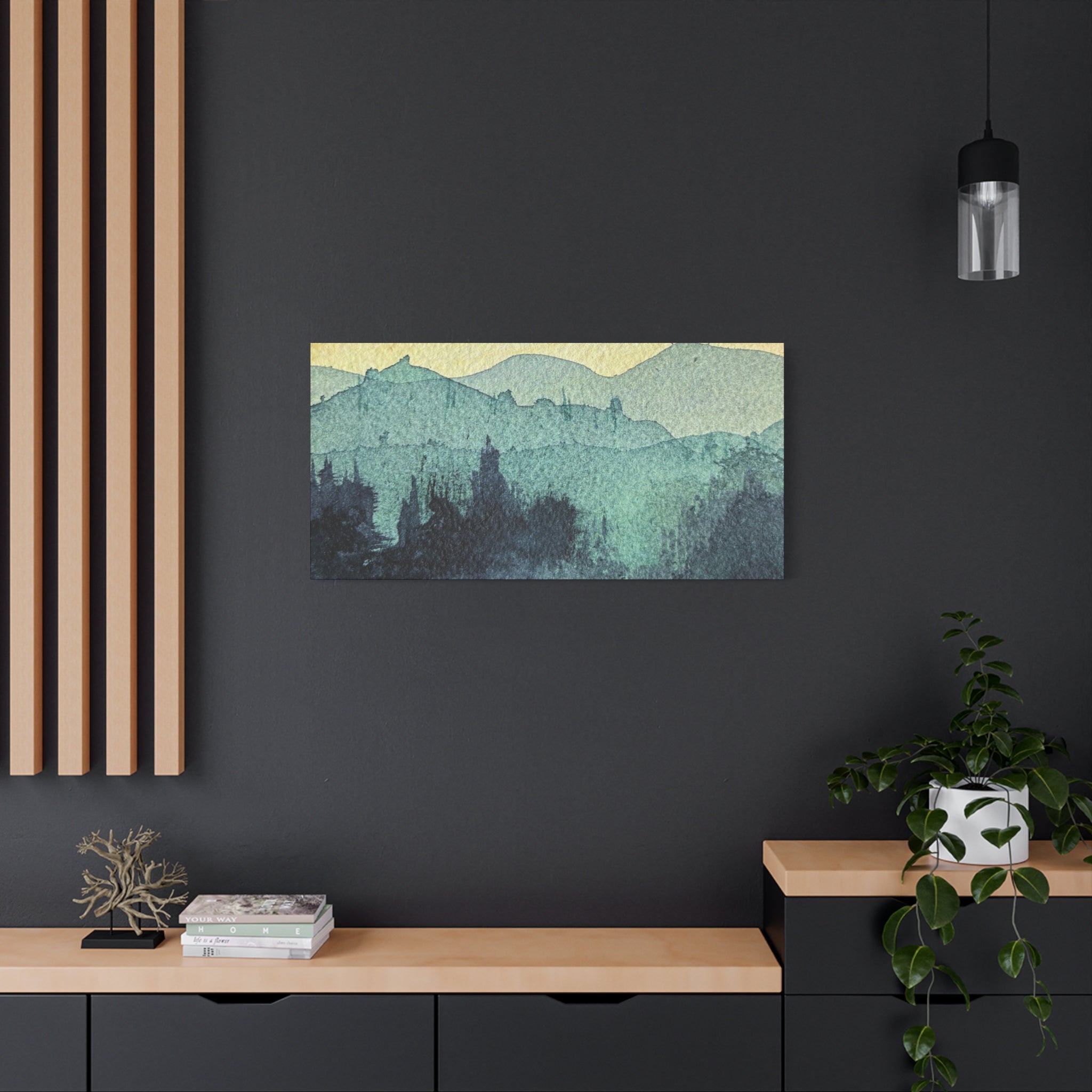 HYDE Mist Watercolor Mountain Canvas Wall Art - Matte Stretched Landscape Print