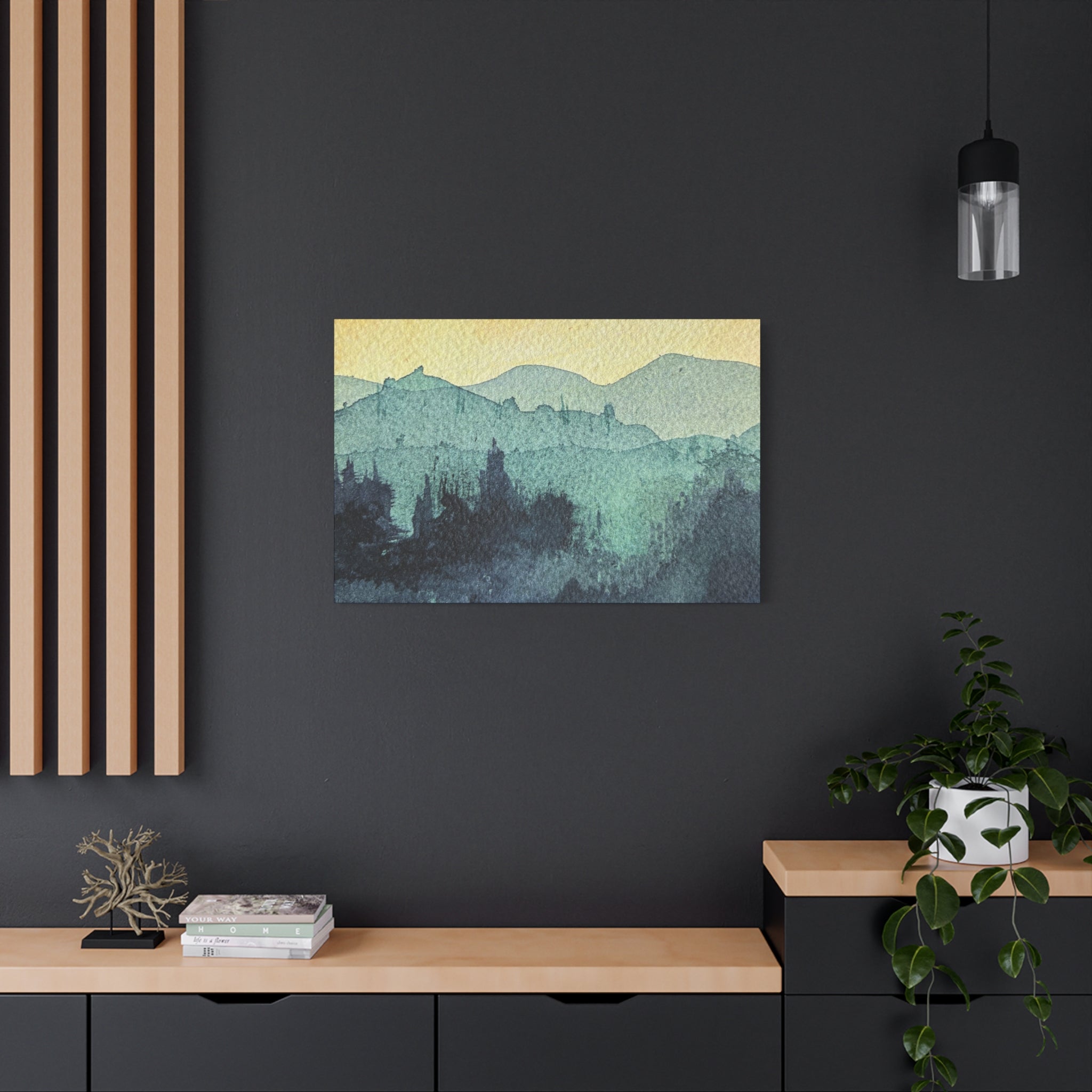 HYDE Mist Watercolor Mountain Canvas Wall Art - Matte Stretched Landscape Print