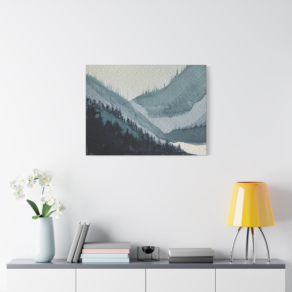 Kristi Mountain Mist Watercolor Canvas Wall Art — Stretched Matte Landscape Print