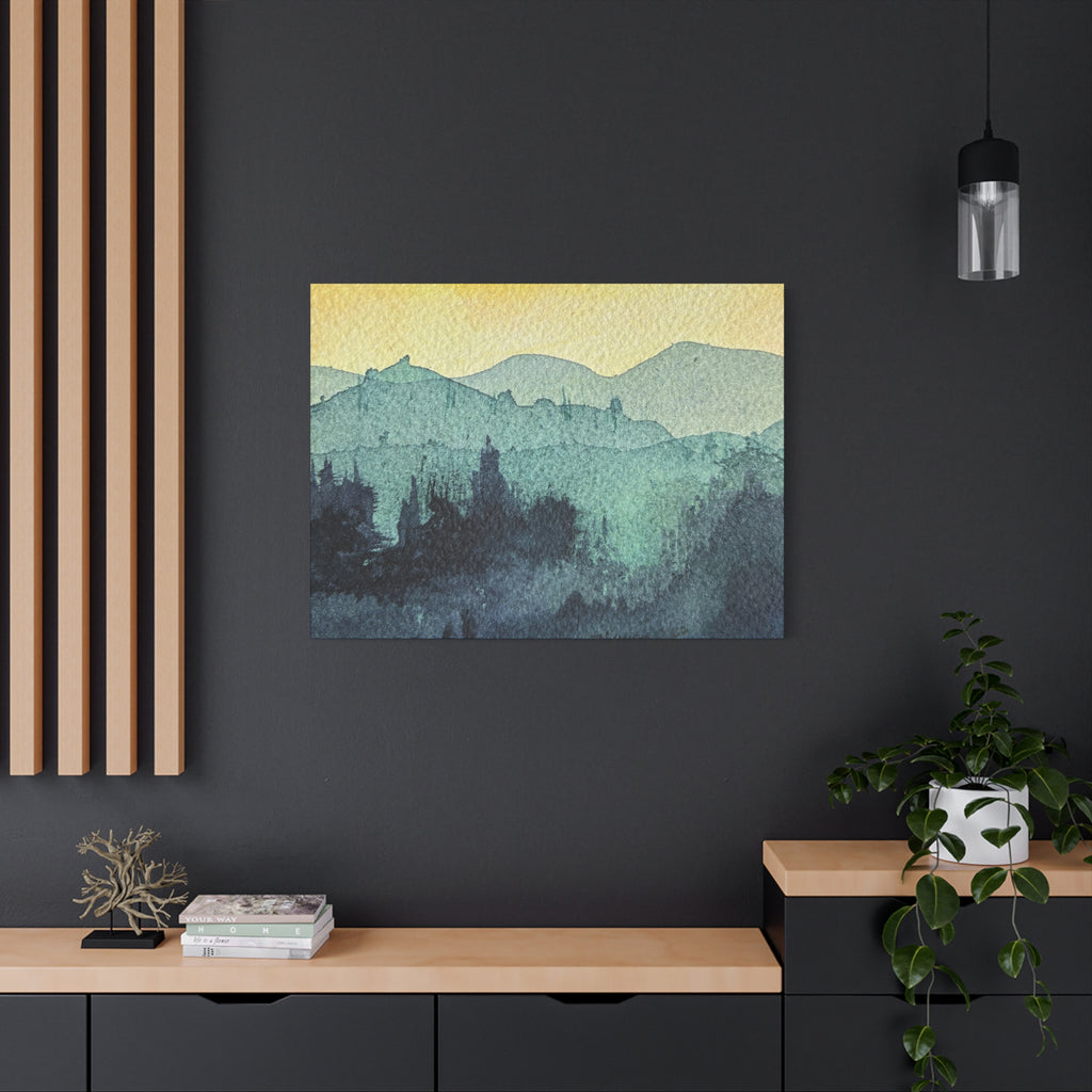 HYDE Mist Watercolor Mountain Canvas Wall Art - Matte Stretched Landscape Print