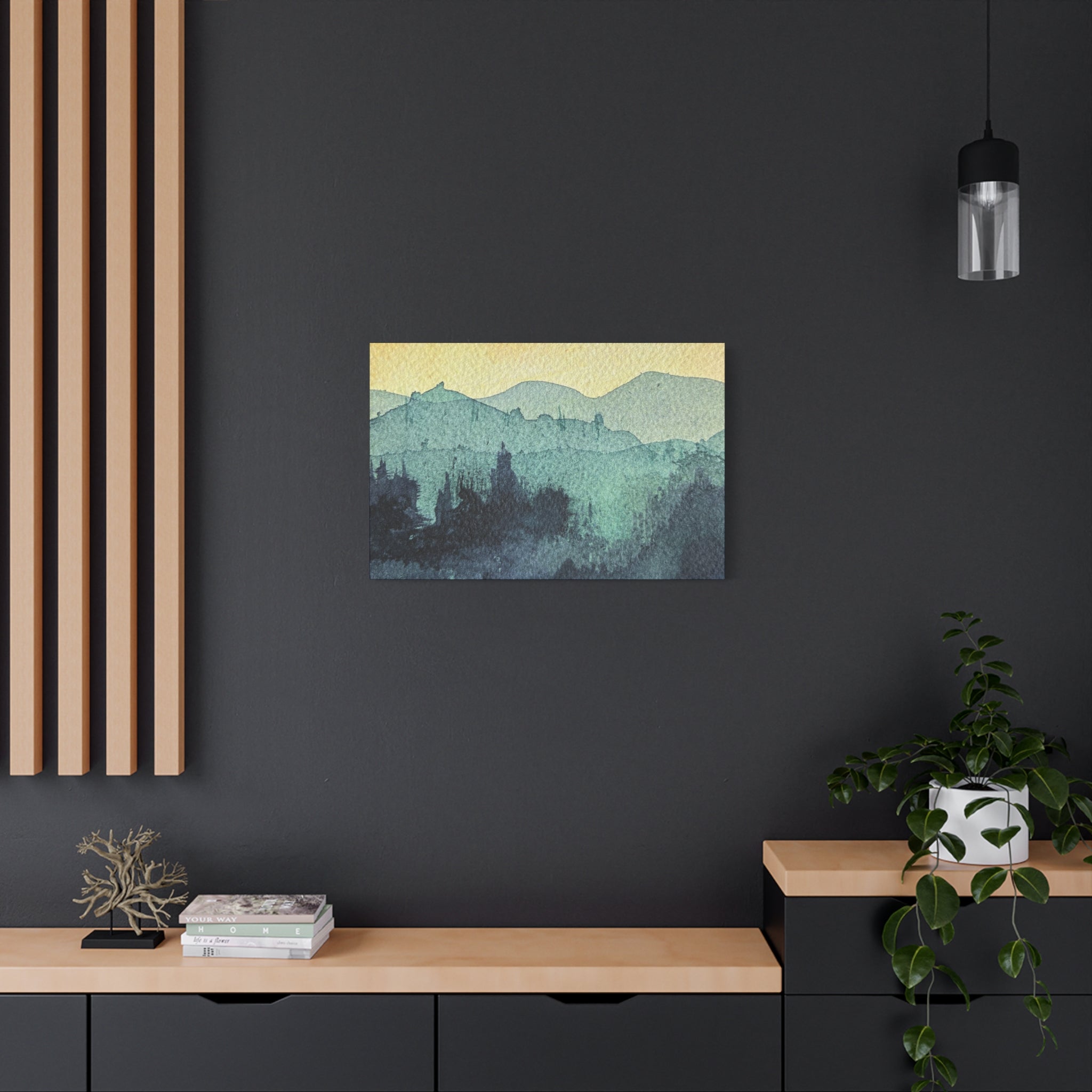 HYDE Mist Watercolor Mountain Canvas Wall Art - Matte Stretched Landscape Print