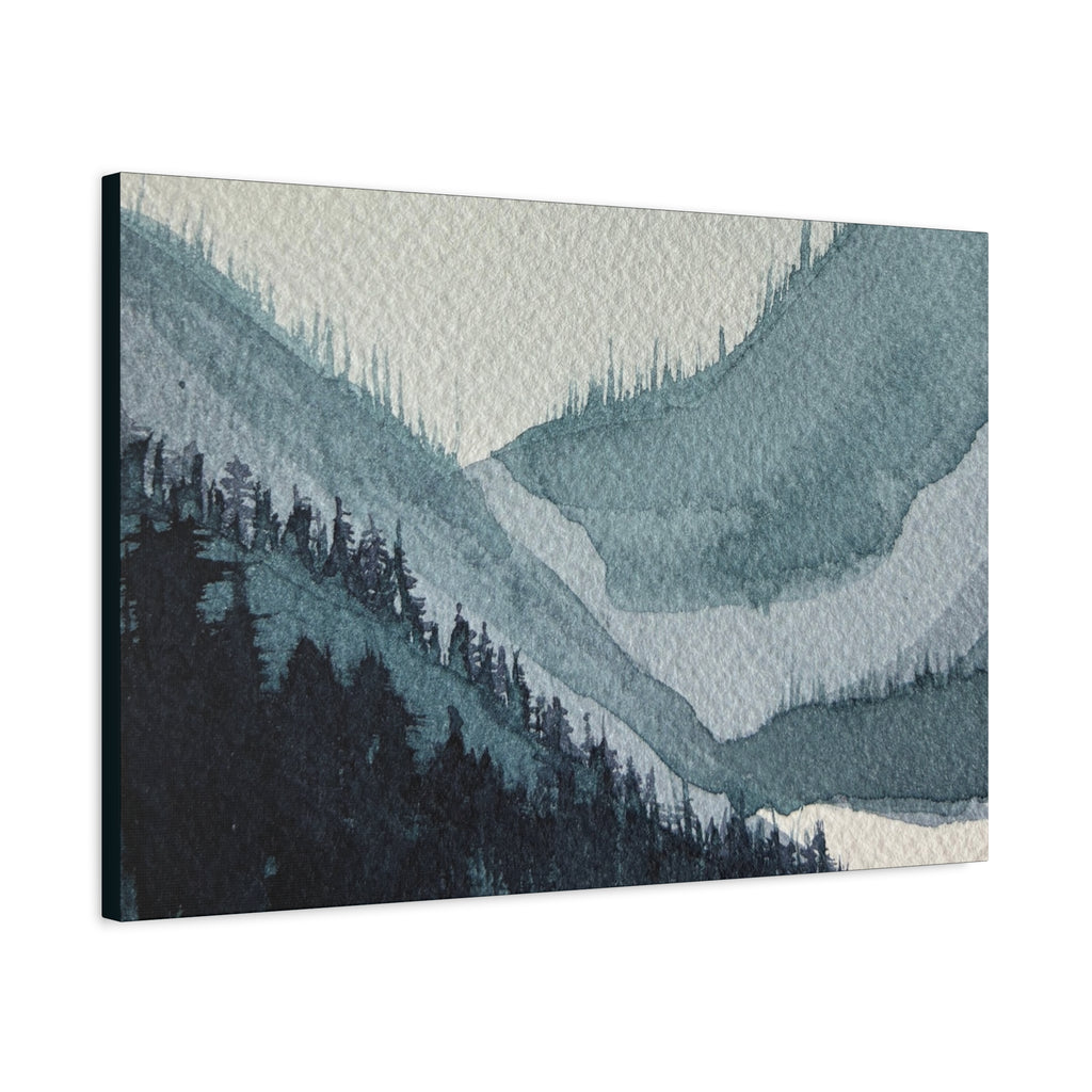Kristi Mountain Mist Watercolor Canvas Wall Art — Stretched Matte Landscape Print