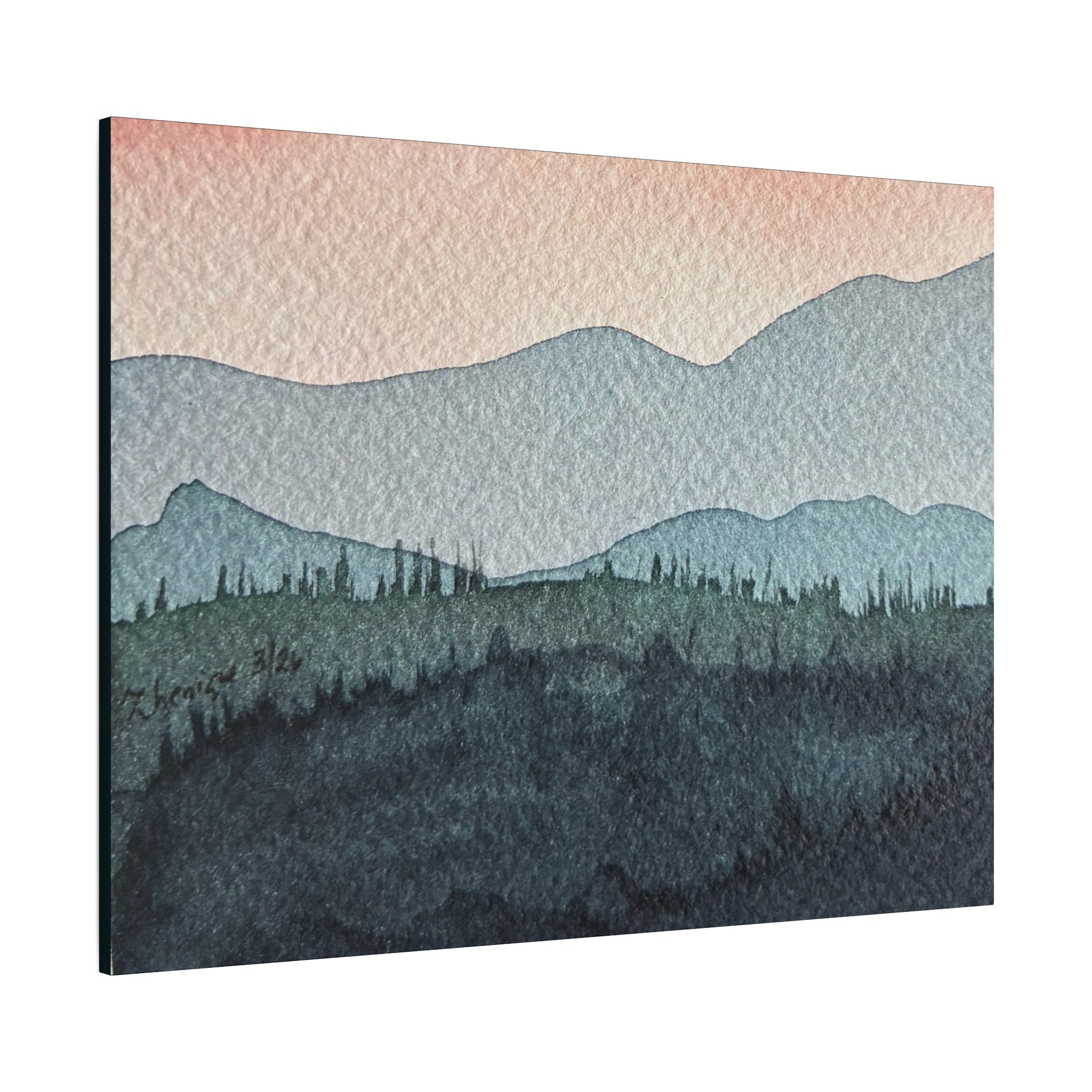 Teal Mountain Mist Watercolor Canvas Wall Art — Stretched Matte Landscape Print
