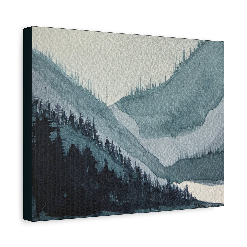 Kristi Mountain Mist Watercolor Canvas Wall Art — Stretched Matte Landscape Print