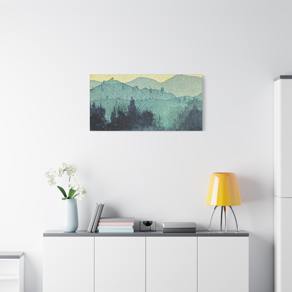 HYDE Mist Watercolor Mountain Canvas Wall Art - Matte Stretched Landscape Print
